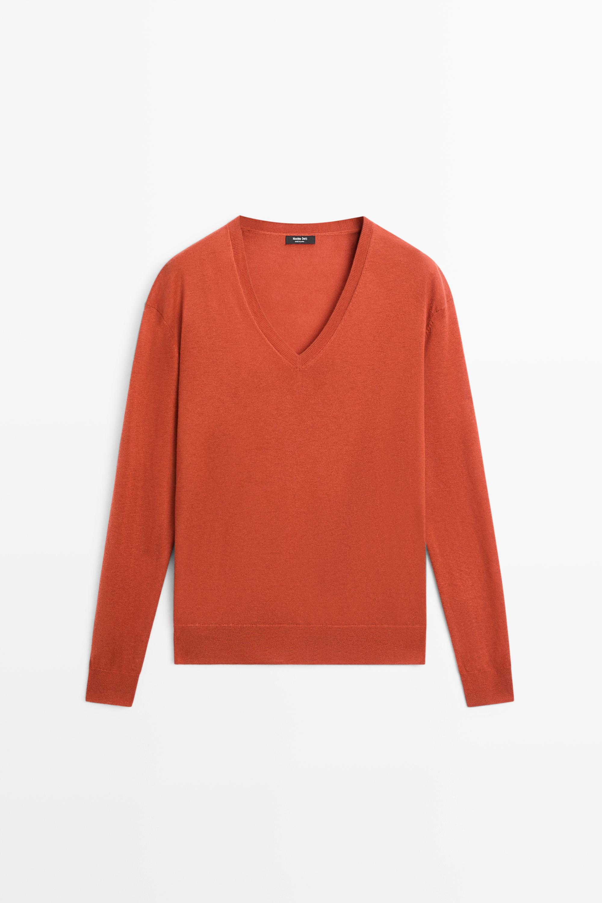 V-neck knit sweater — BURNT ORANGE