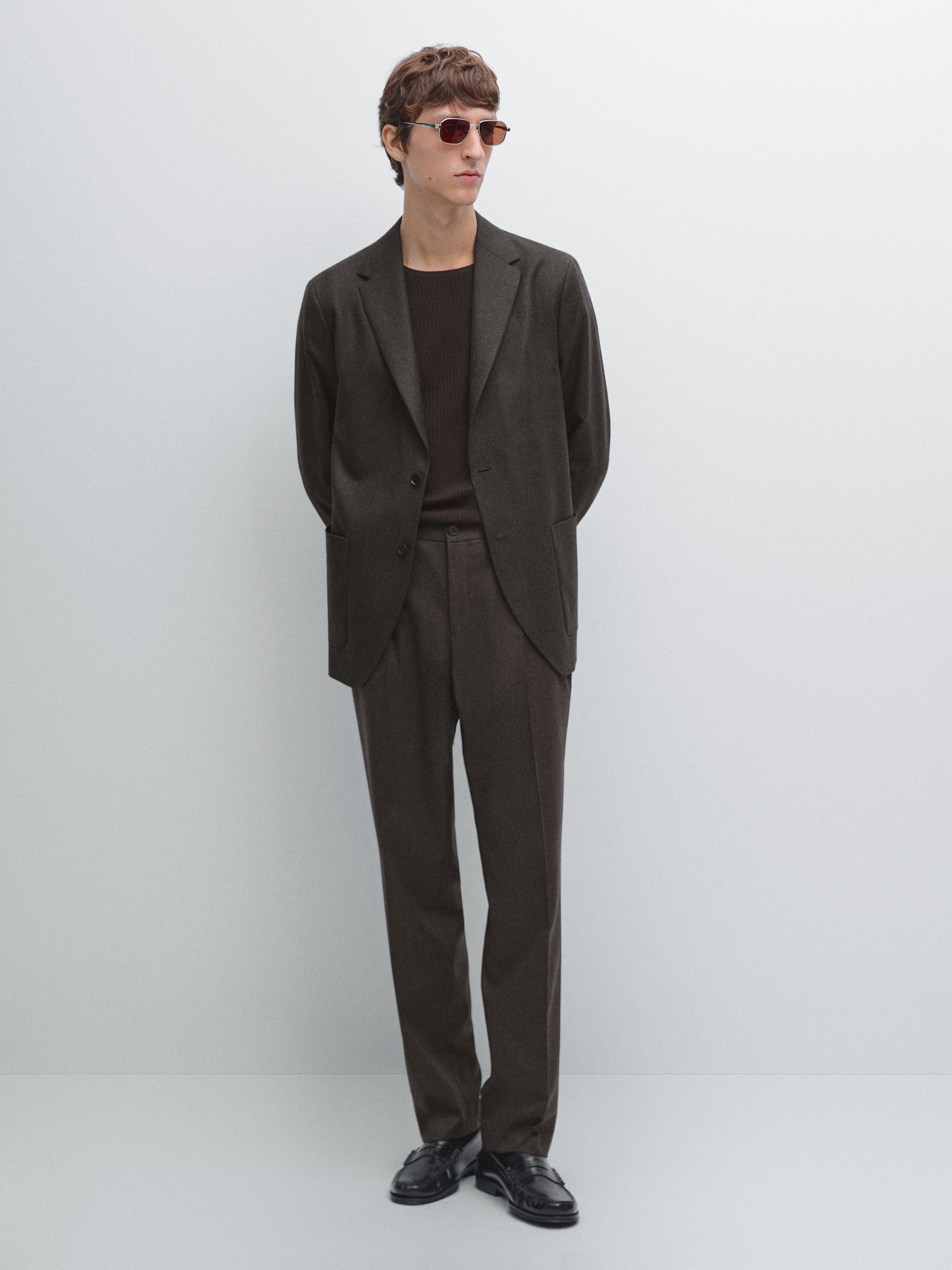 Pantaloni Da Completo 100% Lana - Cioccolato - 48 - Massimo Dutti - Maschile
