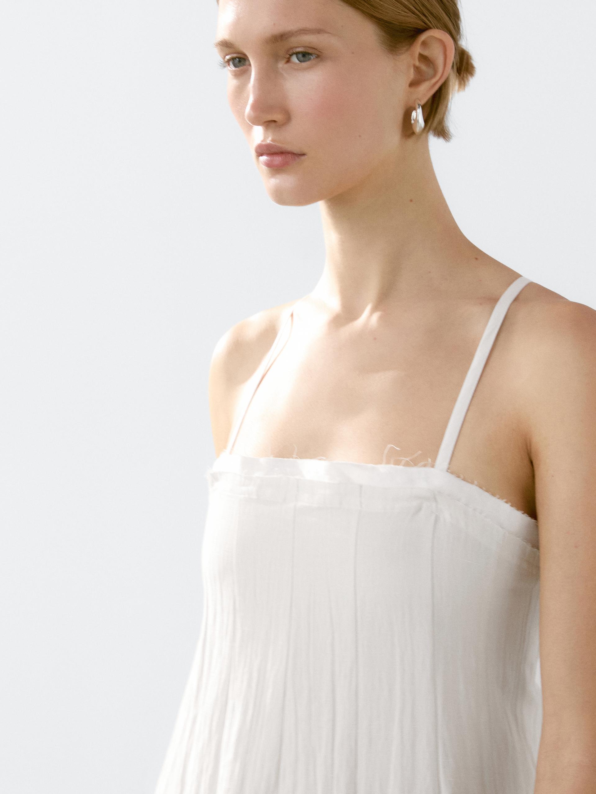 Vestito Midi In Doppio Tessuto Testurizzato - Bianco - 38 (It 42) - Massimo Dutti - Femminile
