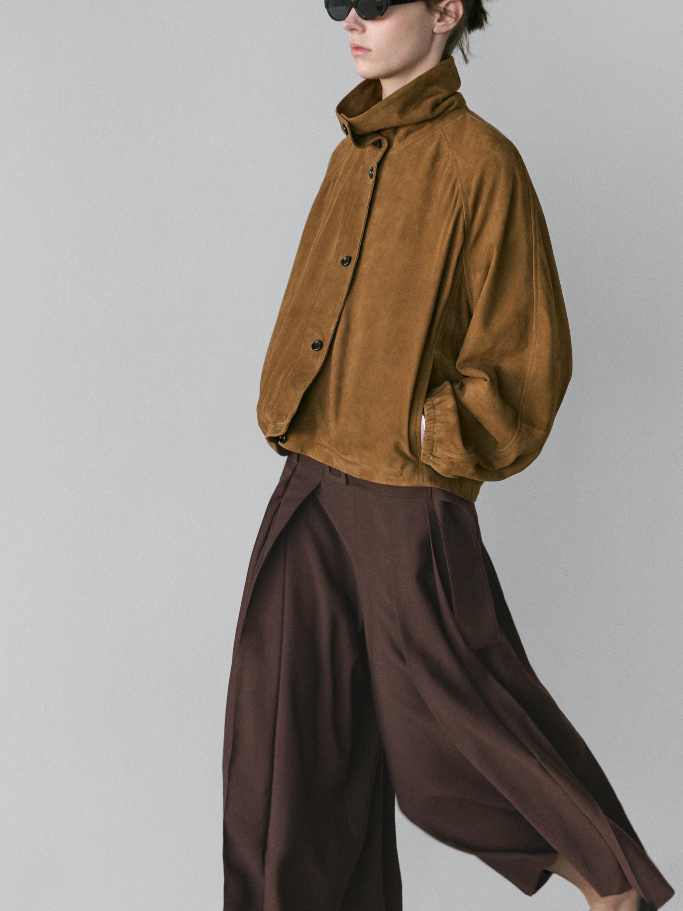 Short suede leather bomber jacket — Washed