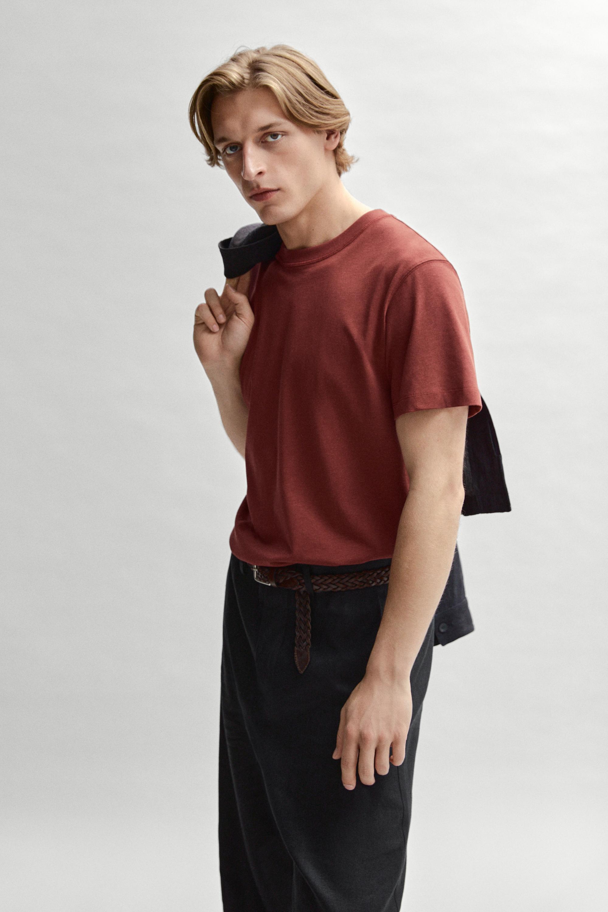 Short sleeve cotton blend T-shirt — MAROON