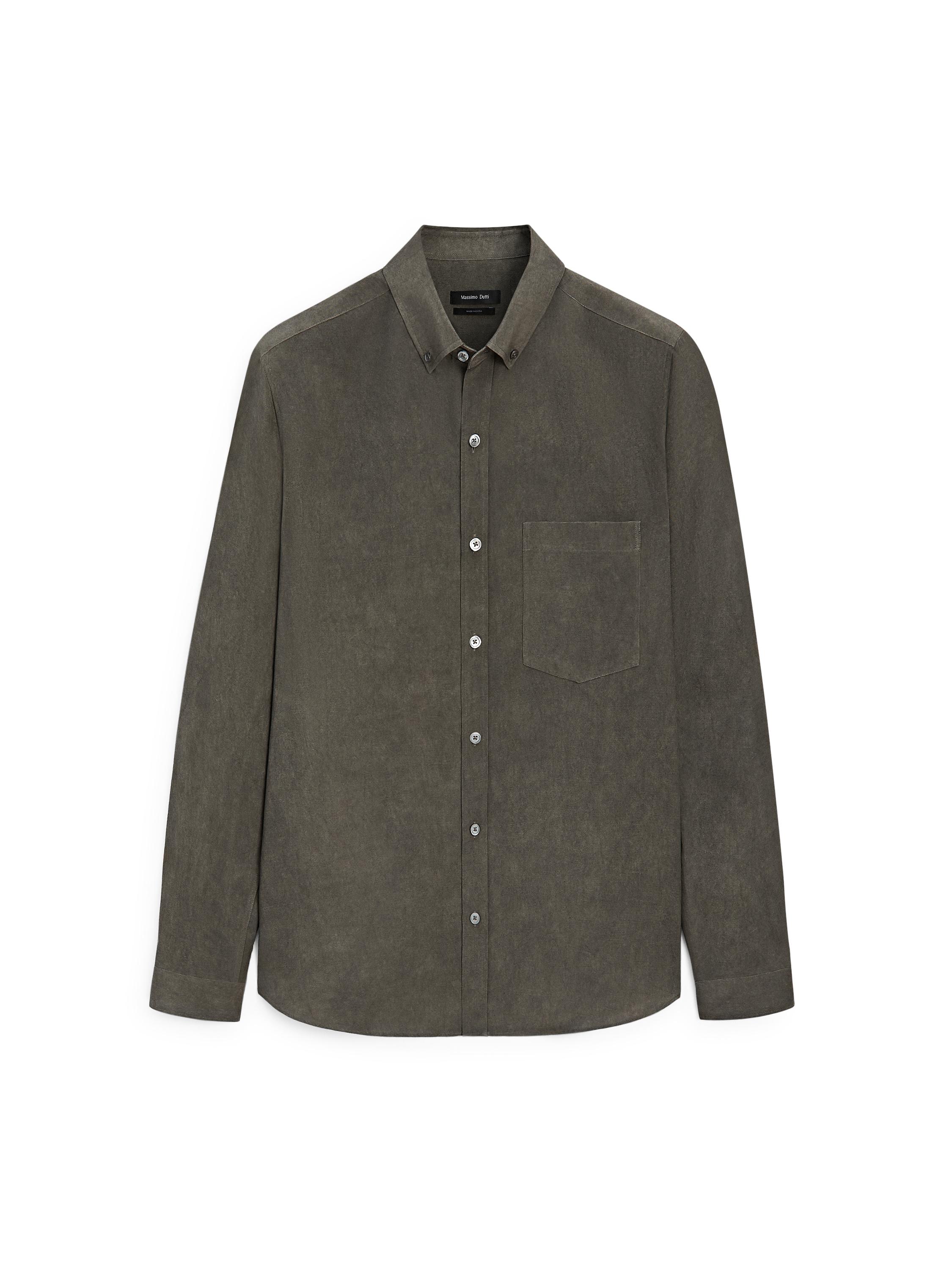 Flowing regular fit shirt with pocket — DARK KHAKI