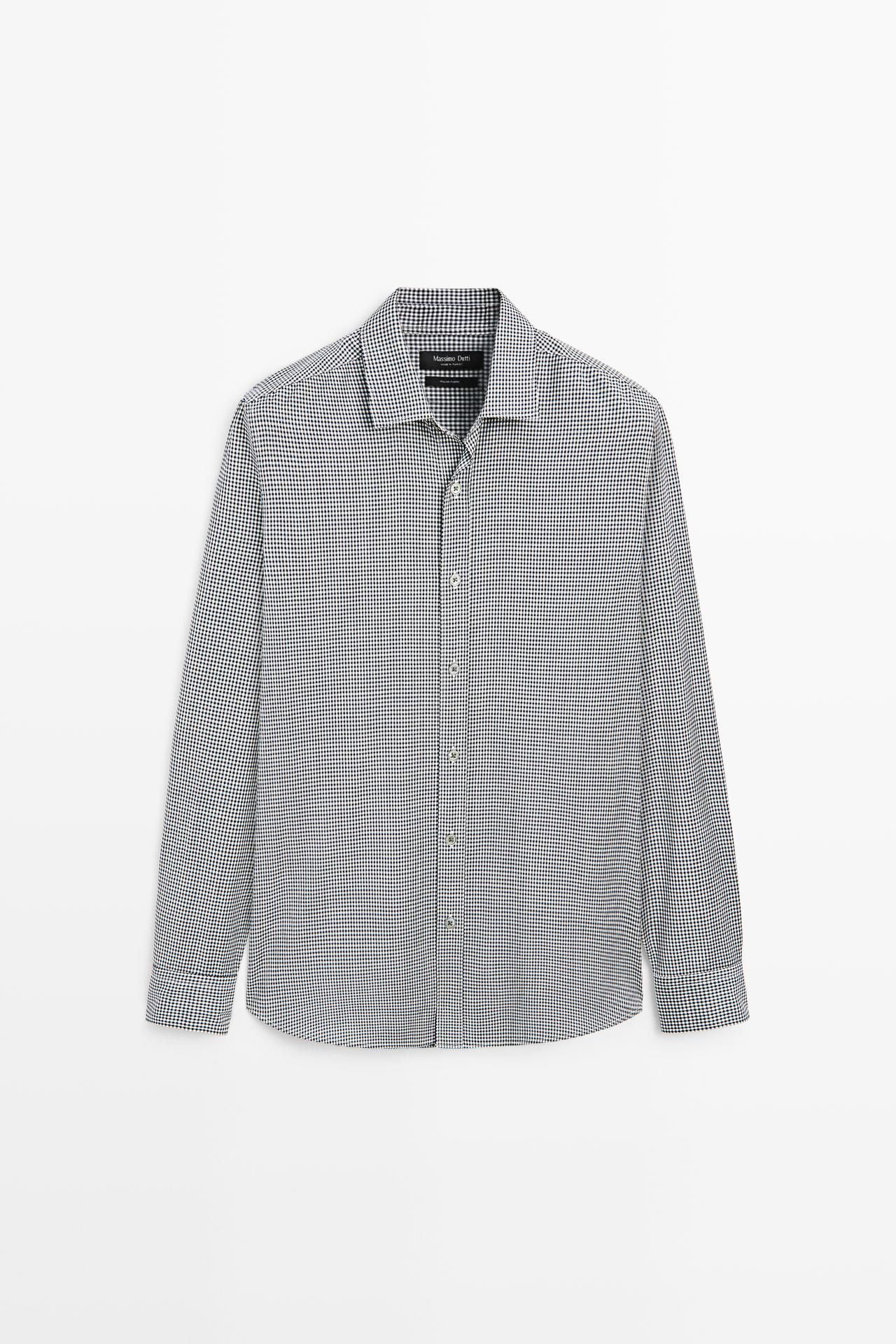 100% wool regular fit check shirt — NAVY BLUE