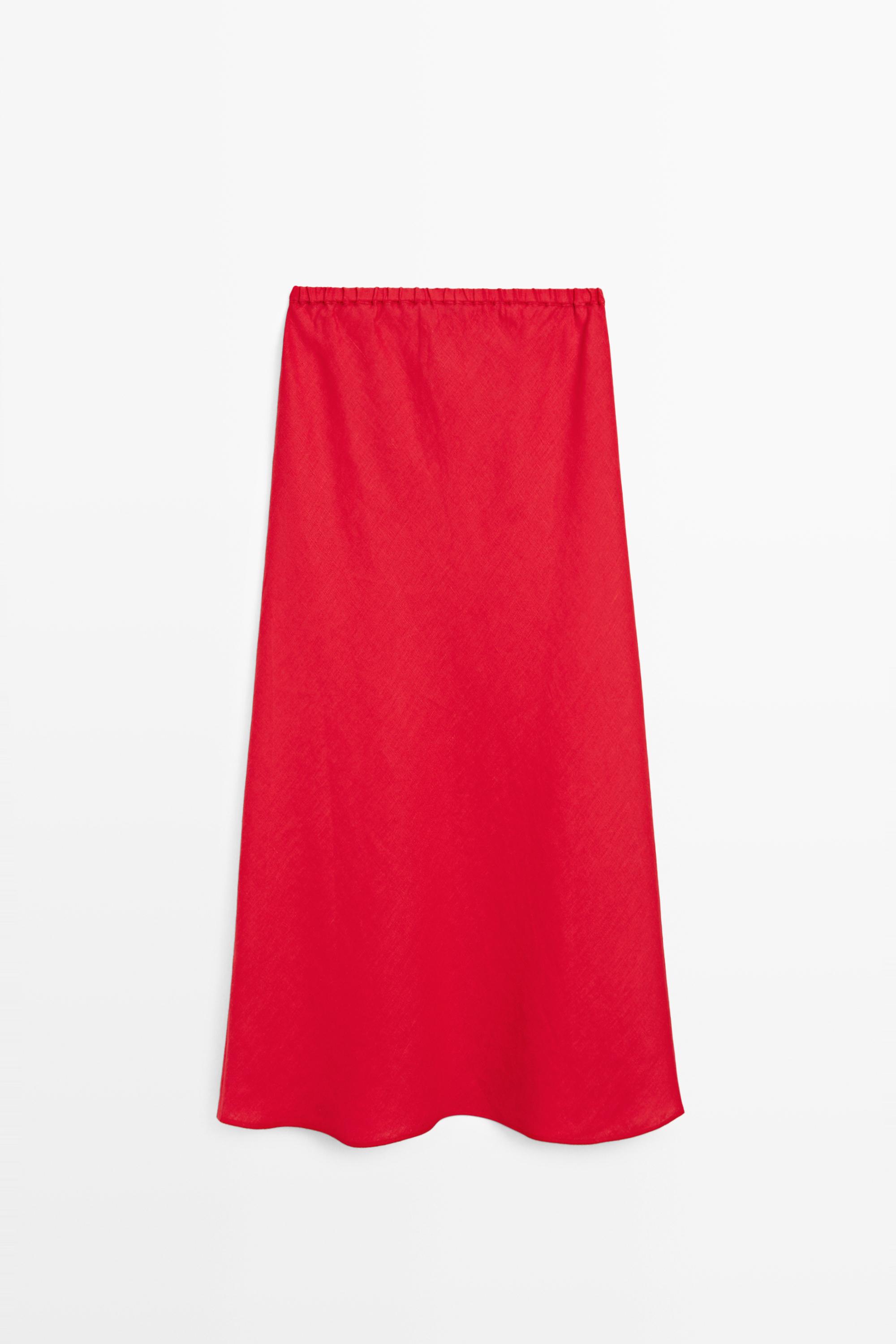 100% linen elasticated midi skirt — RED