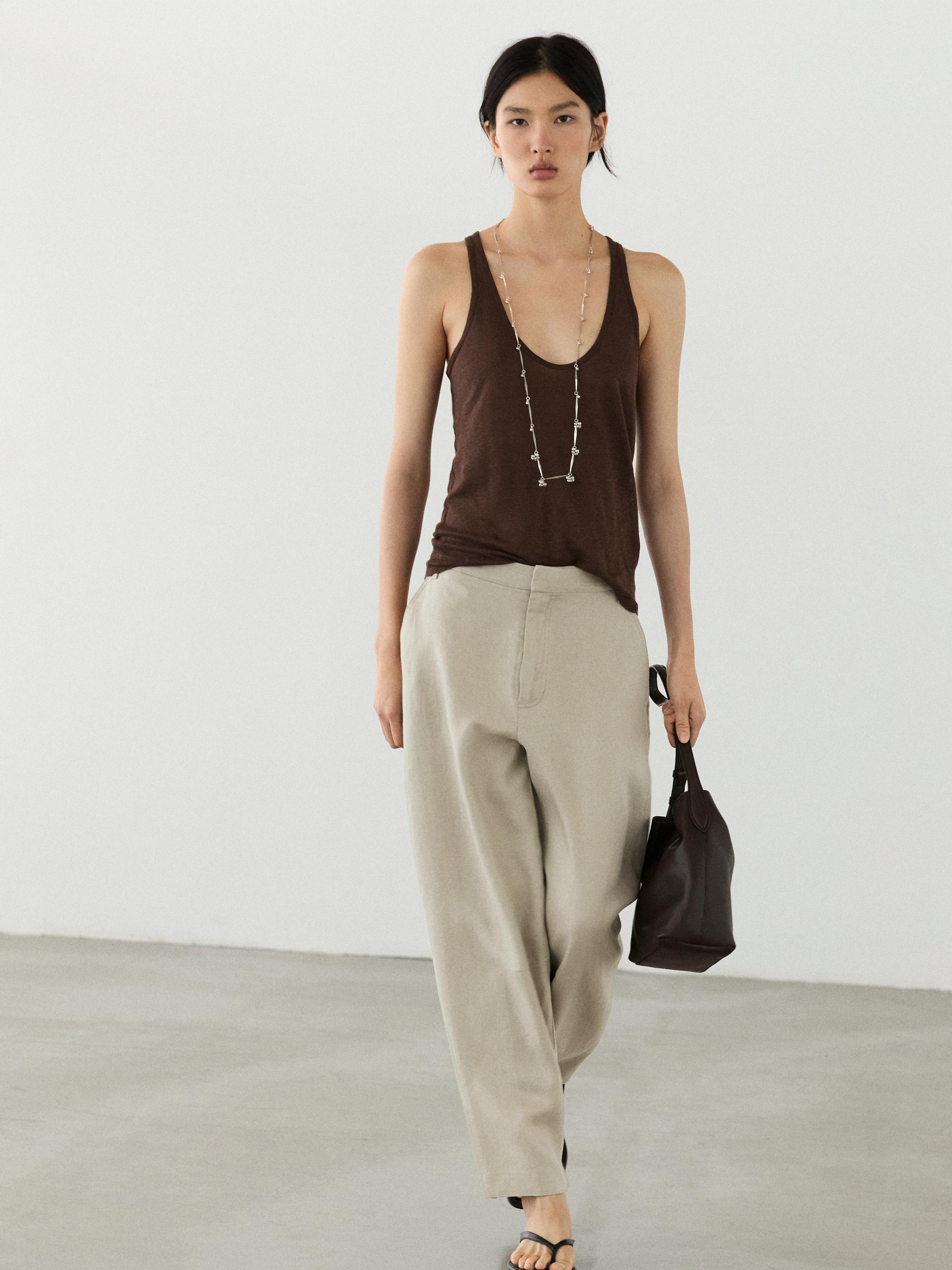 Flowing 100% linen trousers — STONE