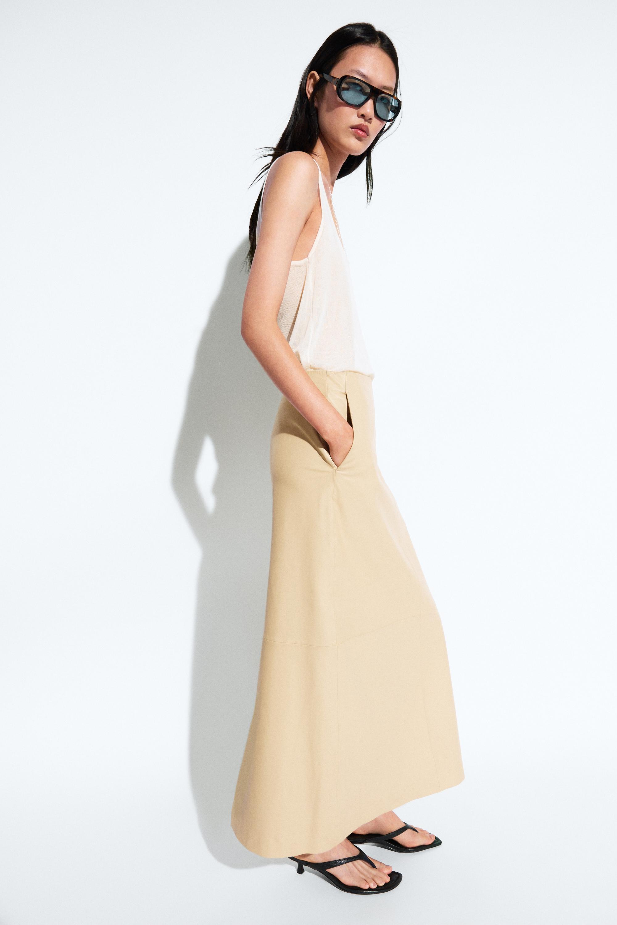 Nappa leather midi skirt — Vanilla