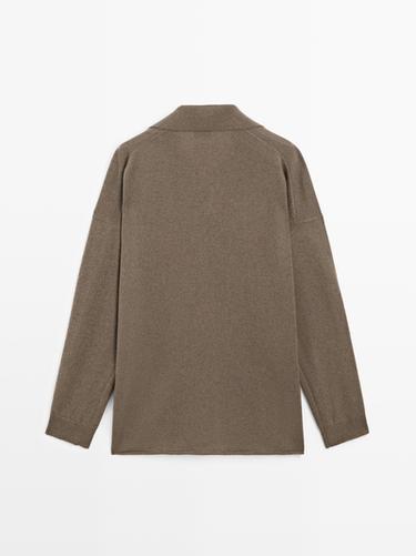 100% cashmere oversize polo collar sweater — GREEN MARL 6
