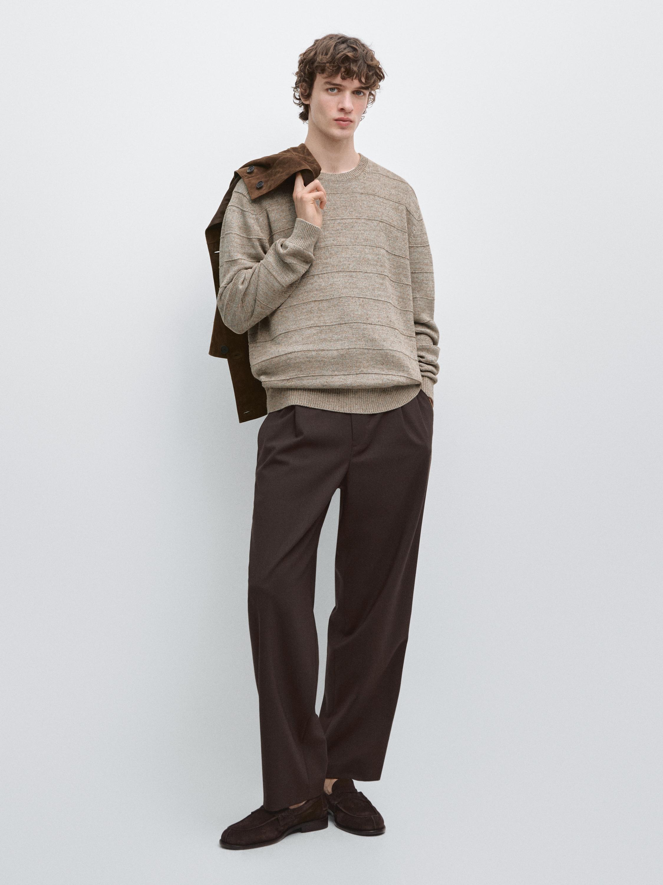 Relaxed fit wool blend trousers — BROWN