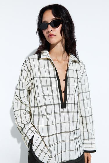 Cotton blend check shirt — WHITE 3
