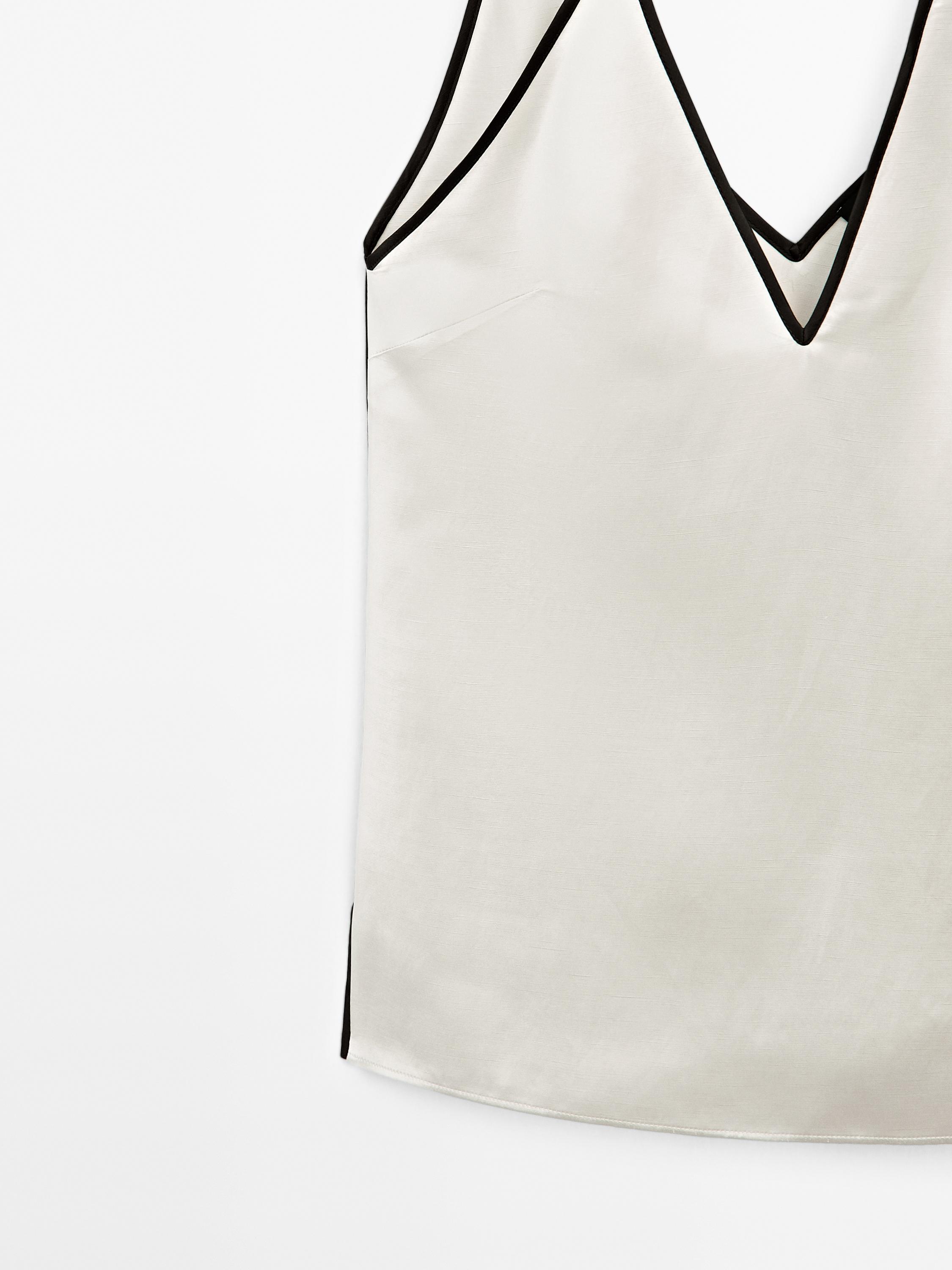 Satin halter top with trims