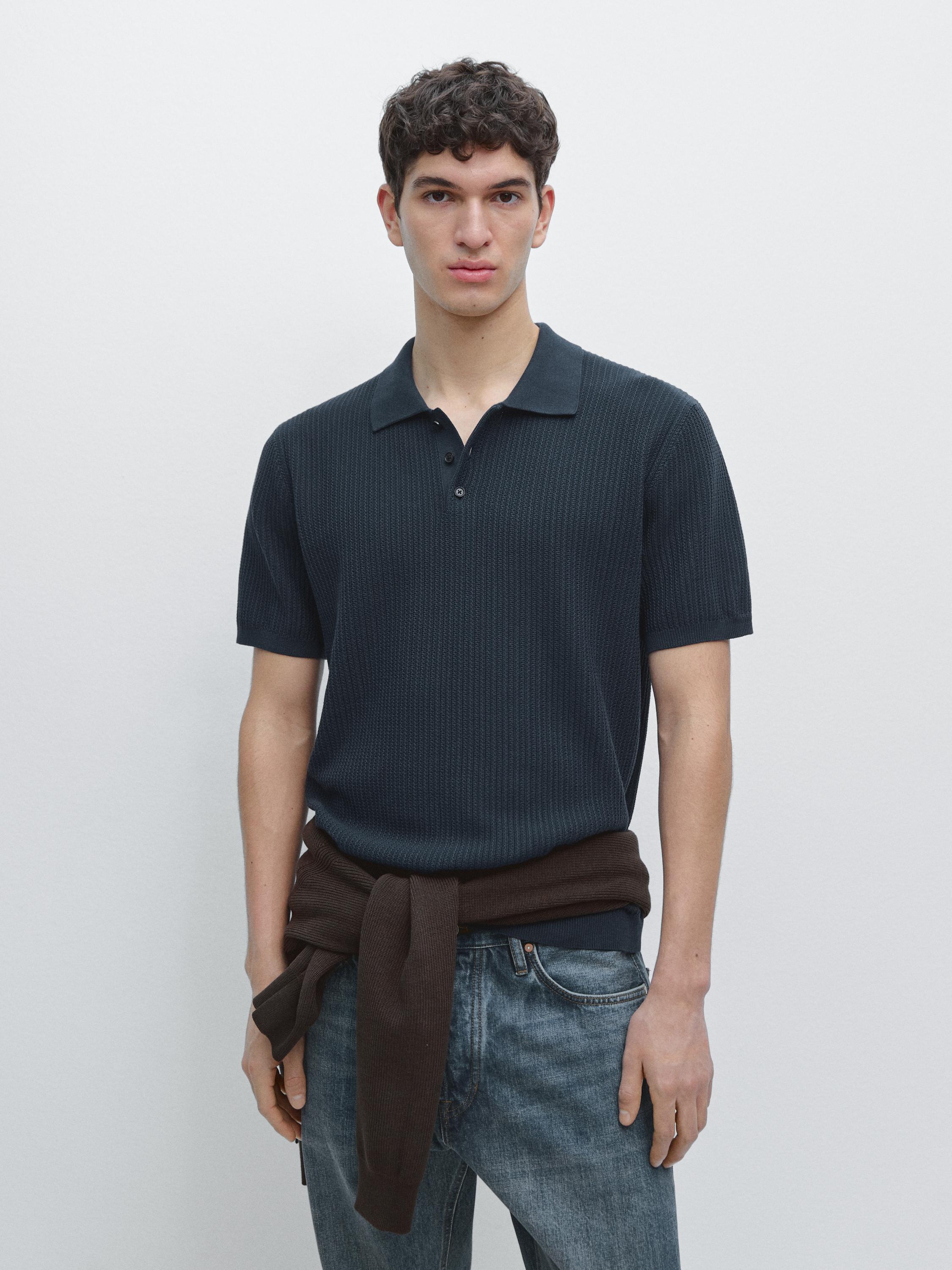 Short sleeve cotton knit polo shirt