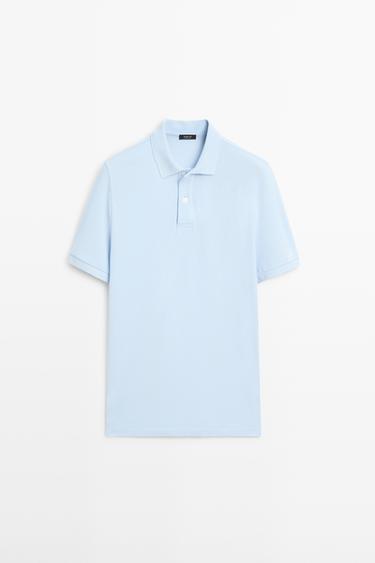 Micro-textured cotton piqué polo shirt — Light Blue 2