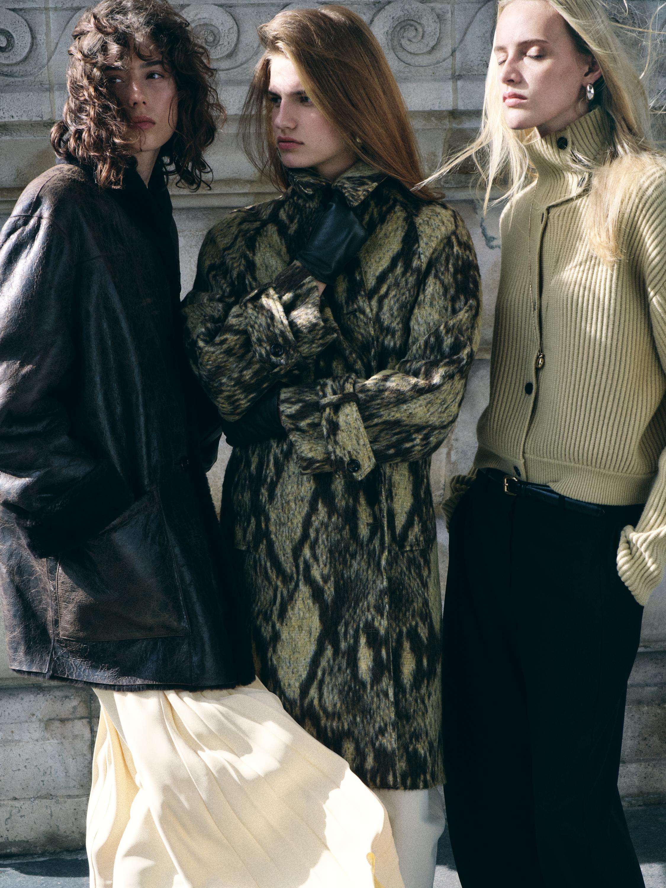 Long wool blend snakeskin print coat