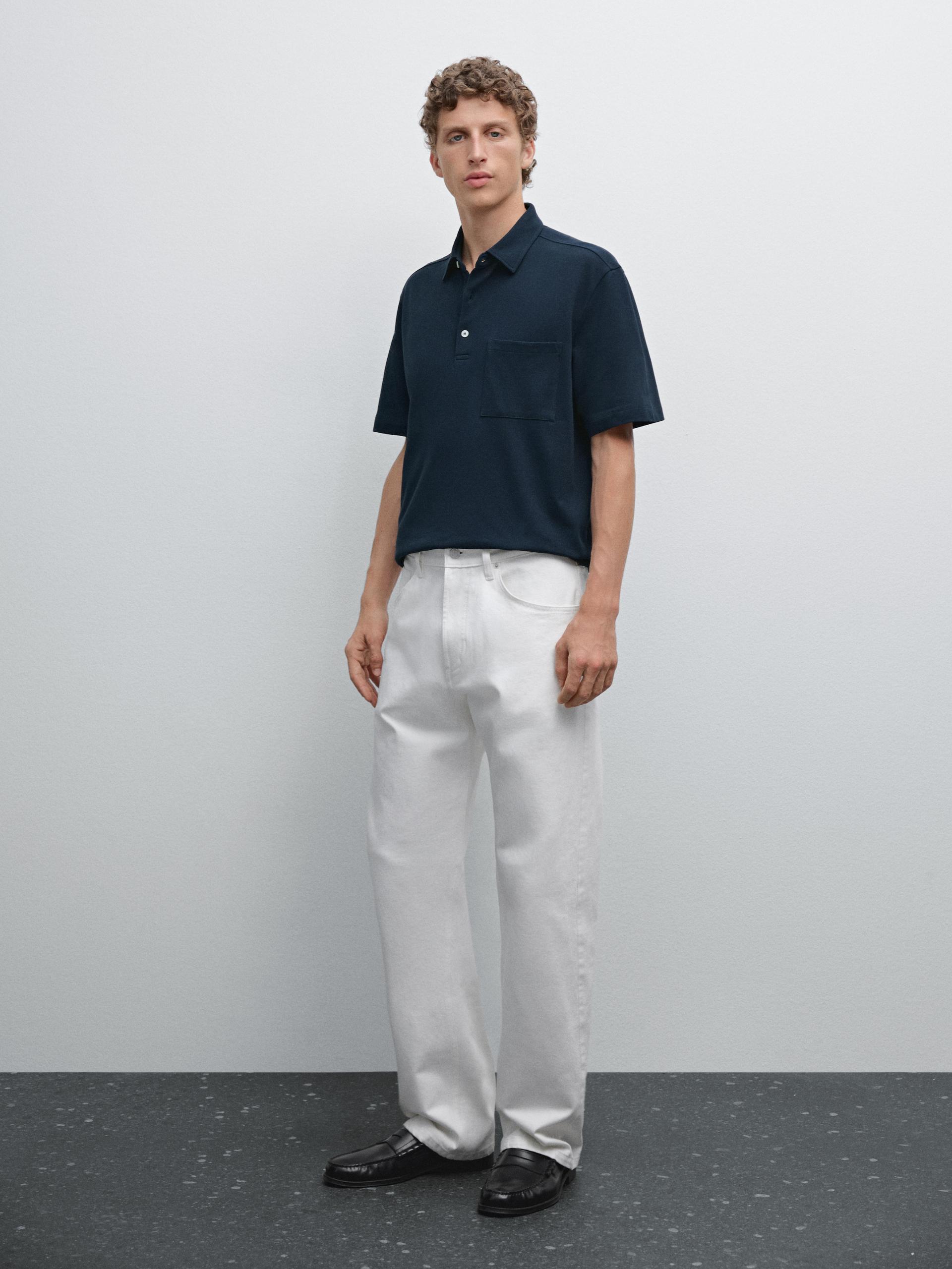 Polo Estructura Pique 100% Algodón - Indigo - M - Massimo Dutti - Hombre