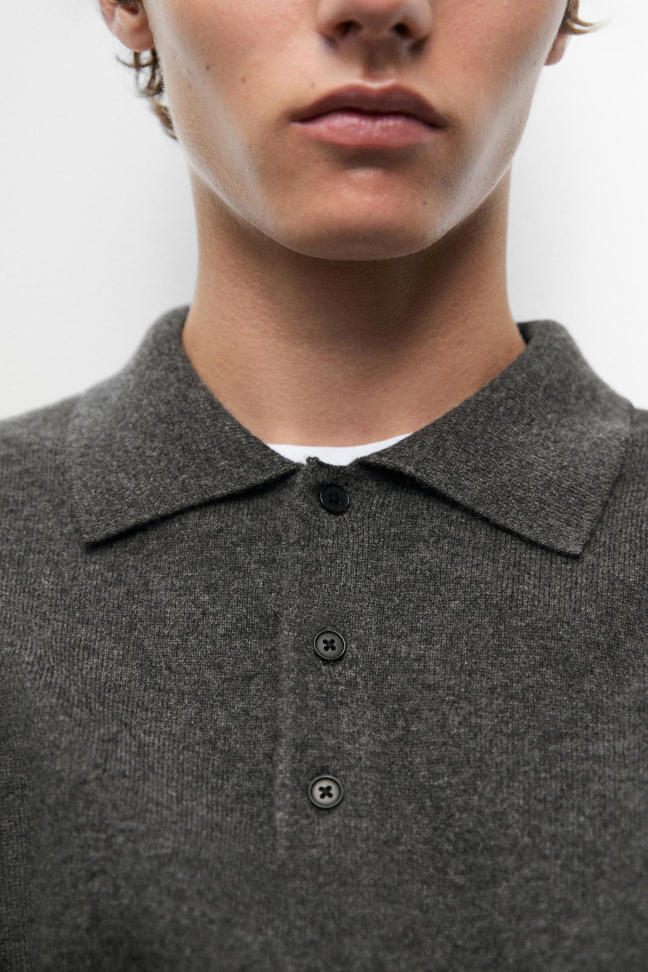 Wool blend polo sweater — DARK GREY