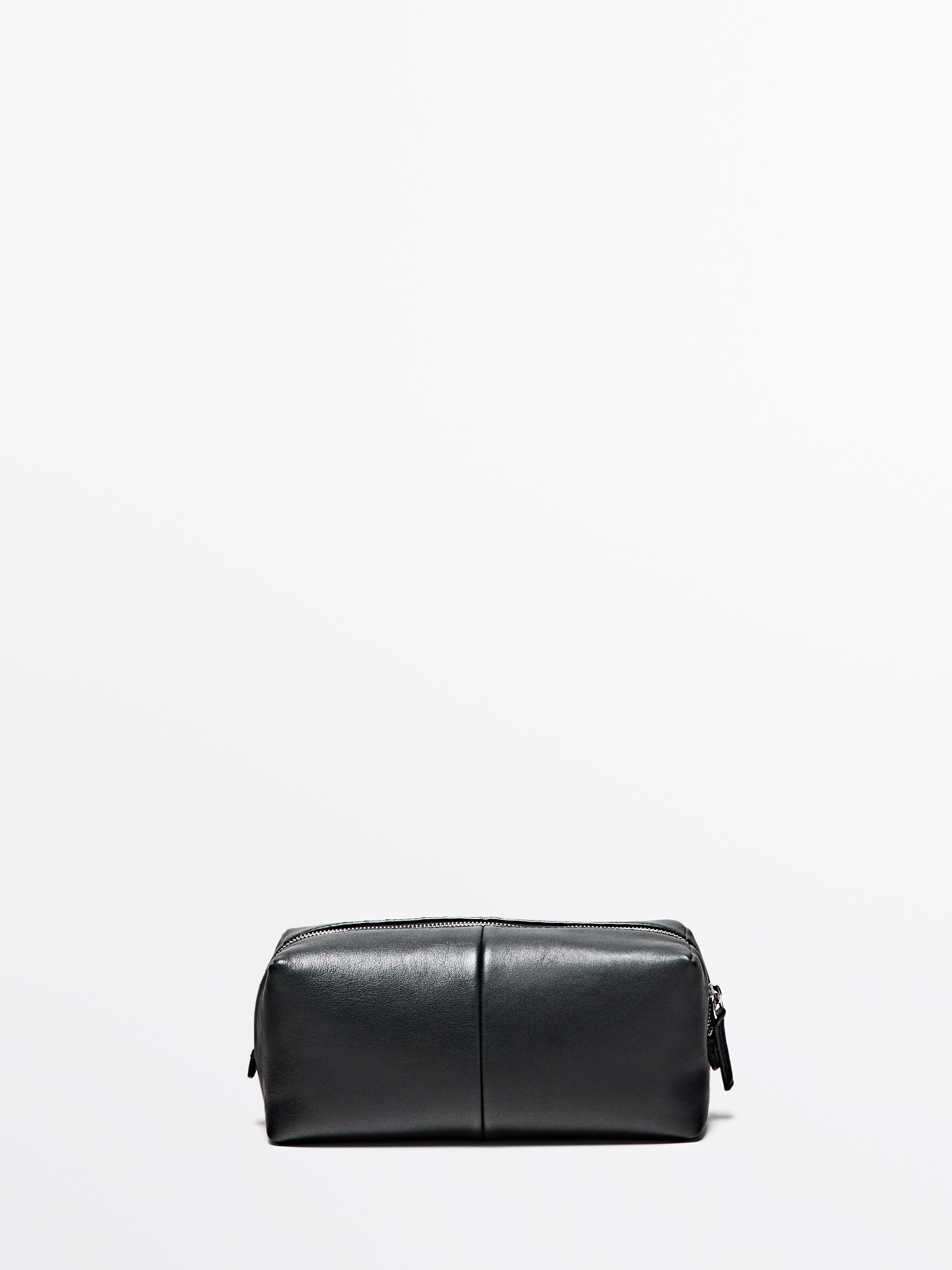 Nappa leather toiletry bag with zip — BLACK