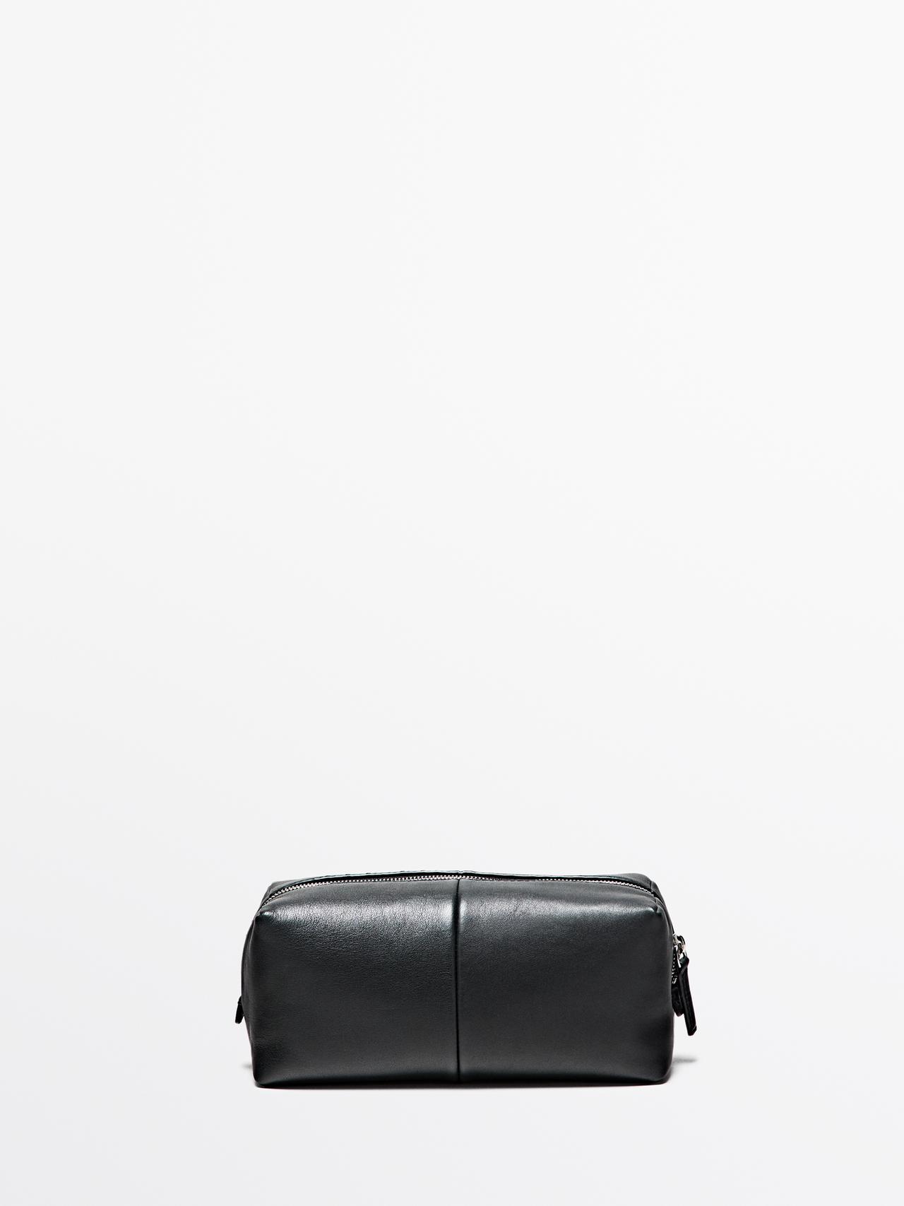 Trousse À Fermeture Éclair En Cuir Nappa - Noir - 01 - Massimo Dutti - Homme