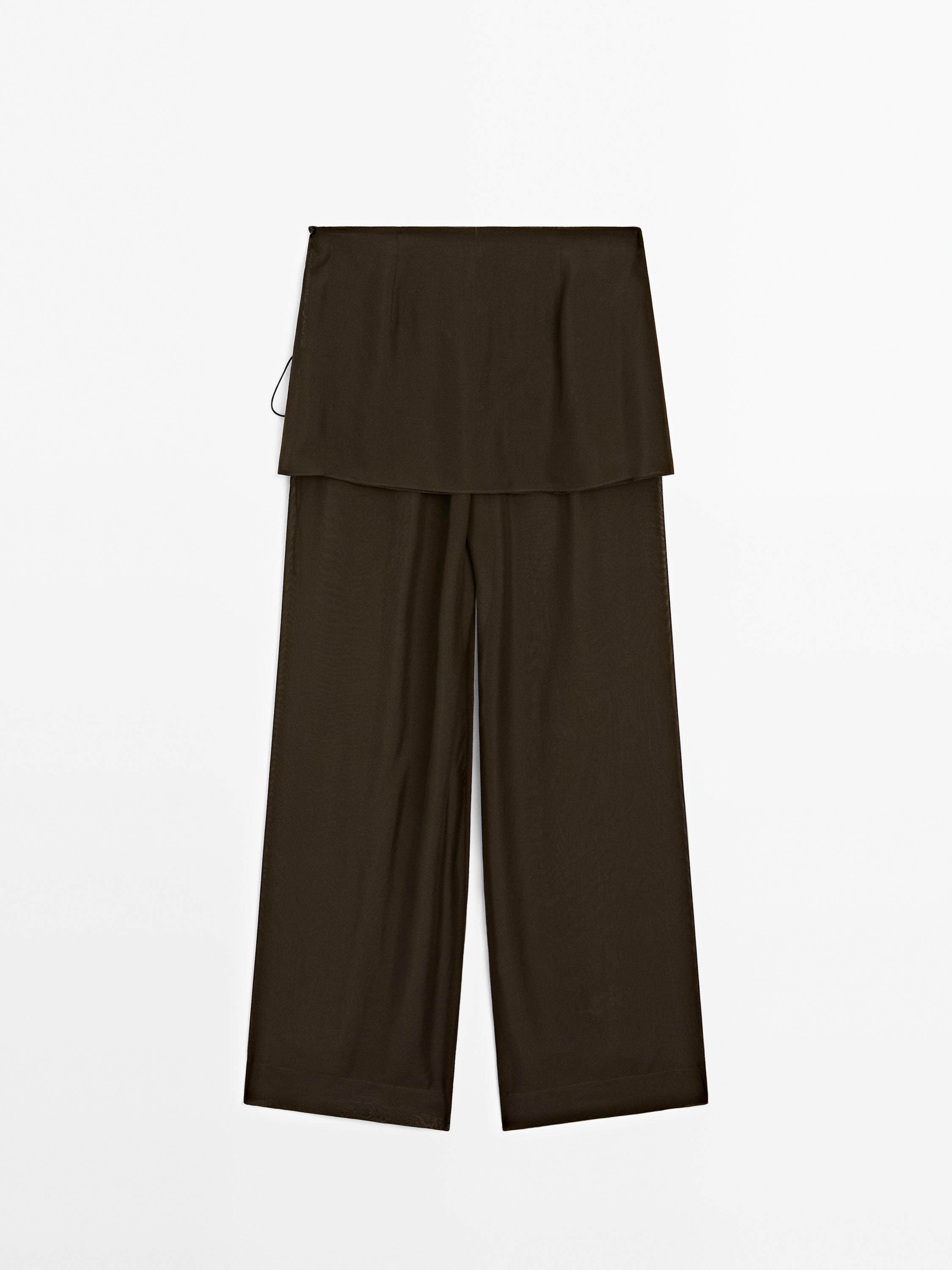 Flowing contrast 100% silk trousers