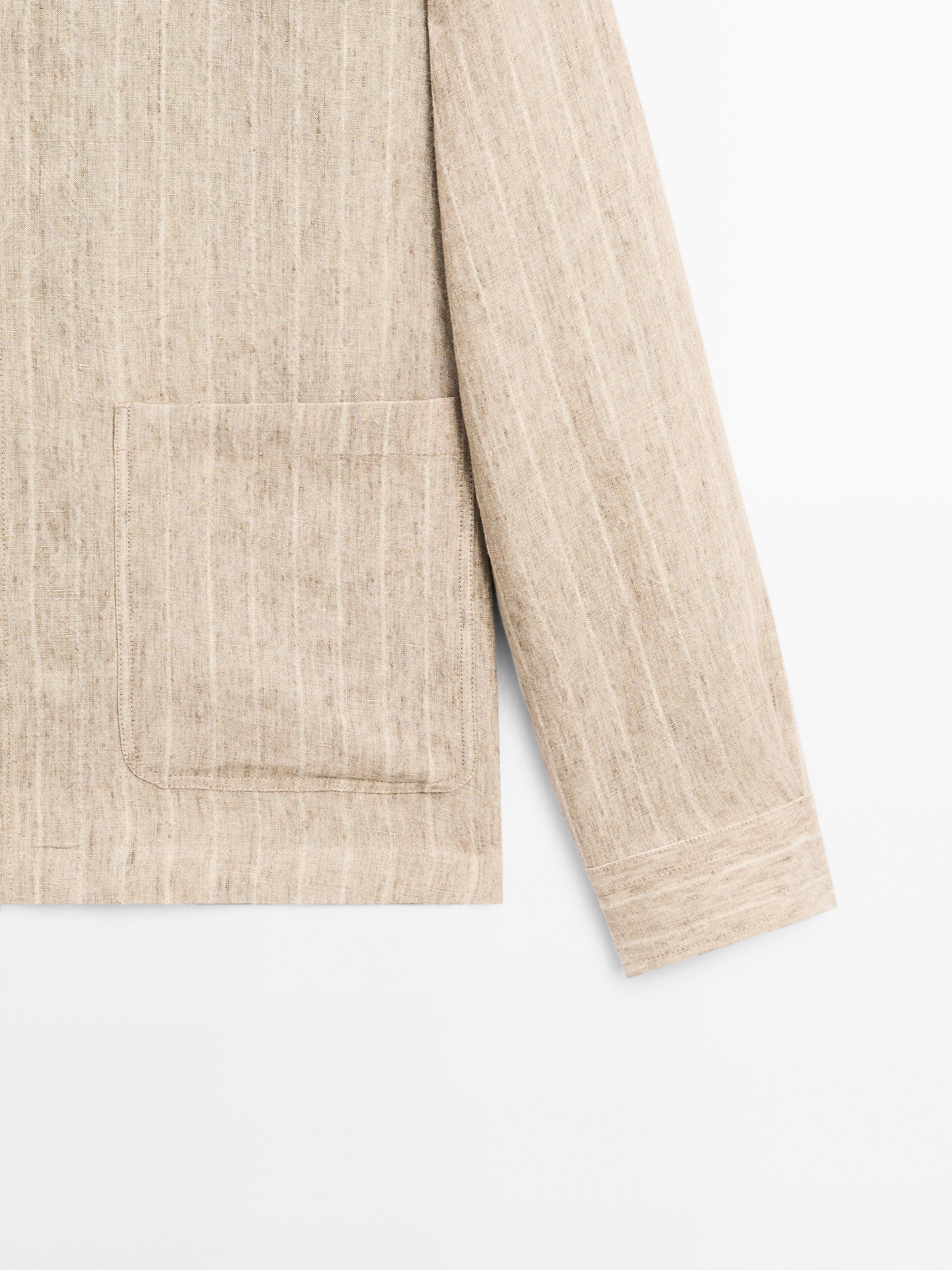 Kemeja luar linen 100% bergaris
