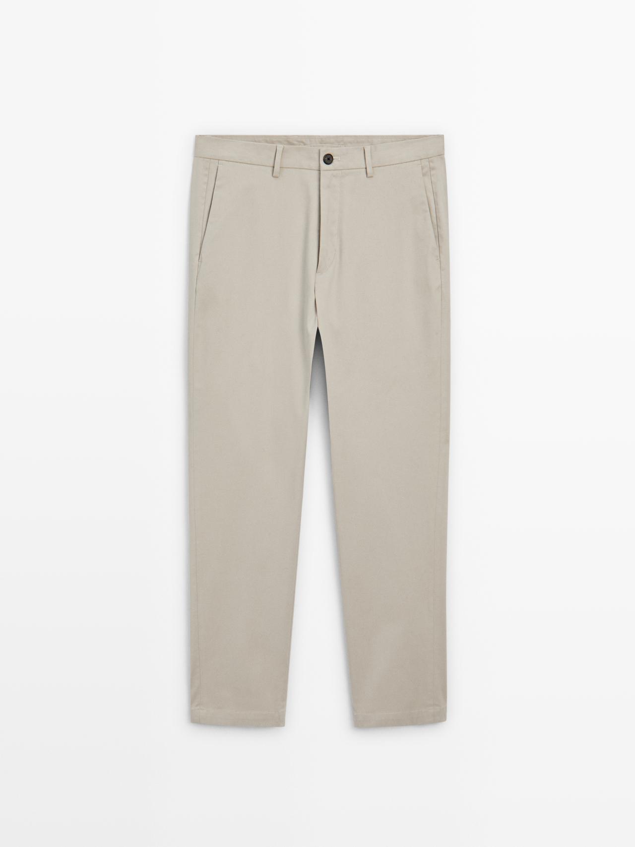 Massimo Dutti - Herre - Slim Fit Bukser I 100 % Bomuld - Beige - 42