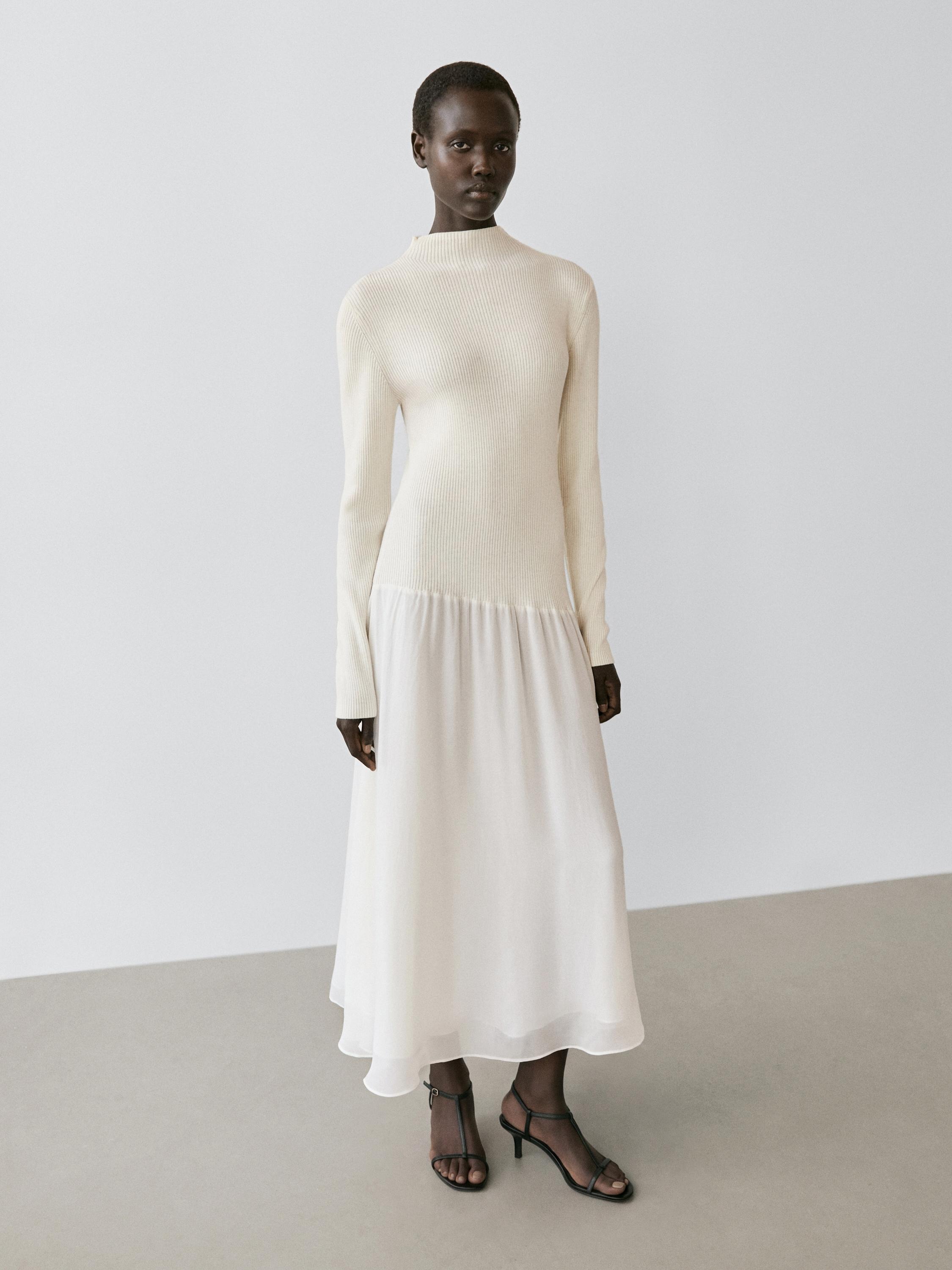 Knit dress with matching detail — CREAM