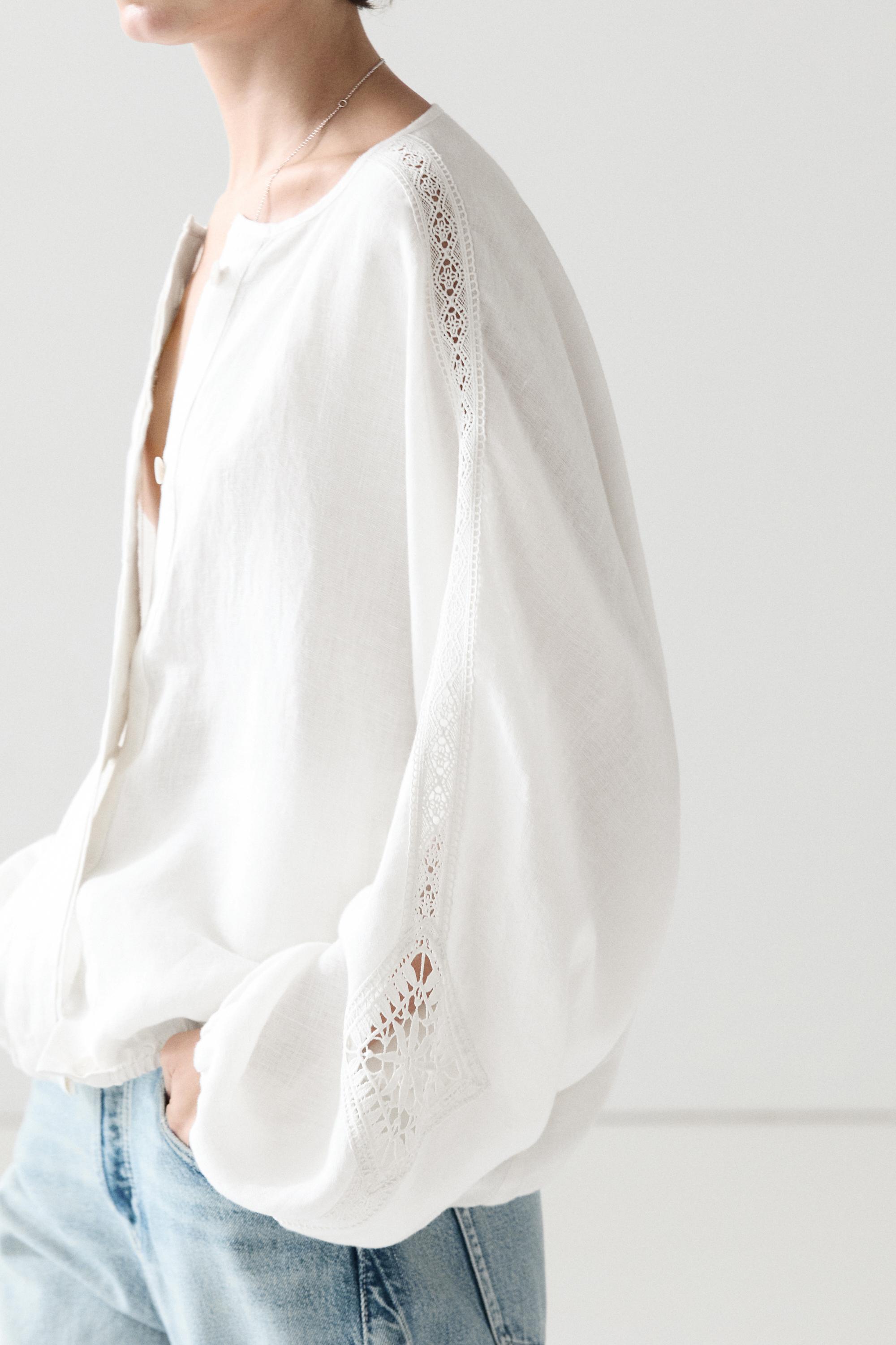 100% linen bomber jacket with embroidered detail — WHITE