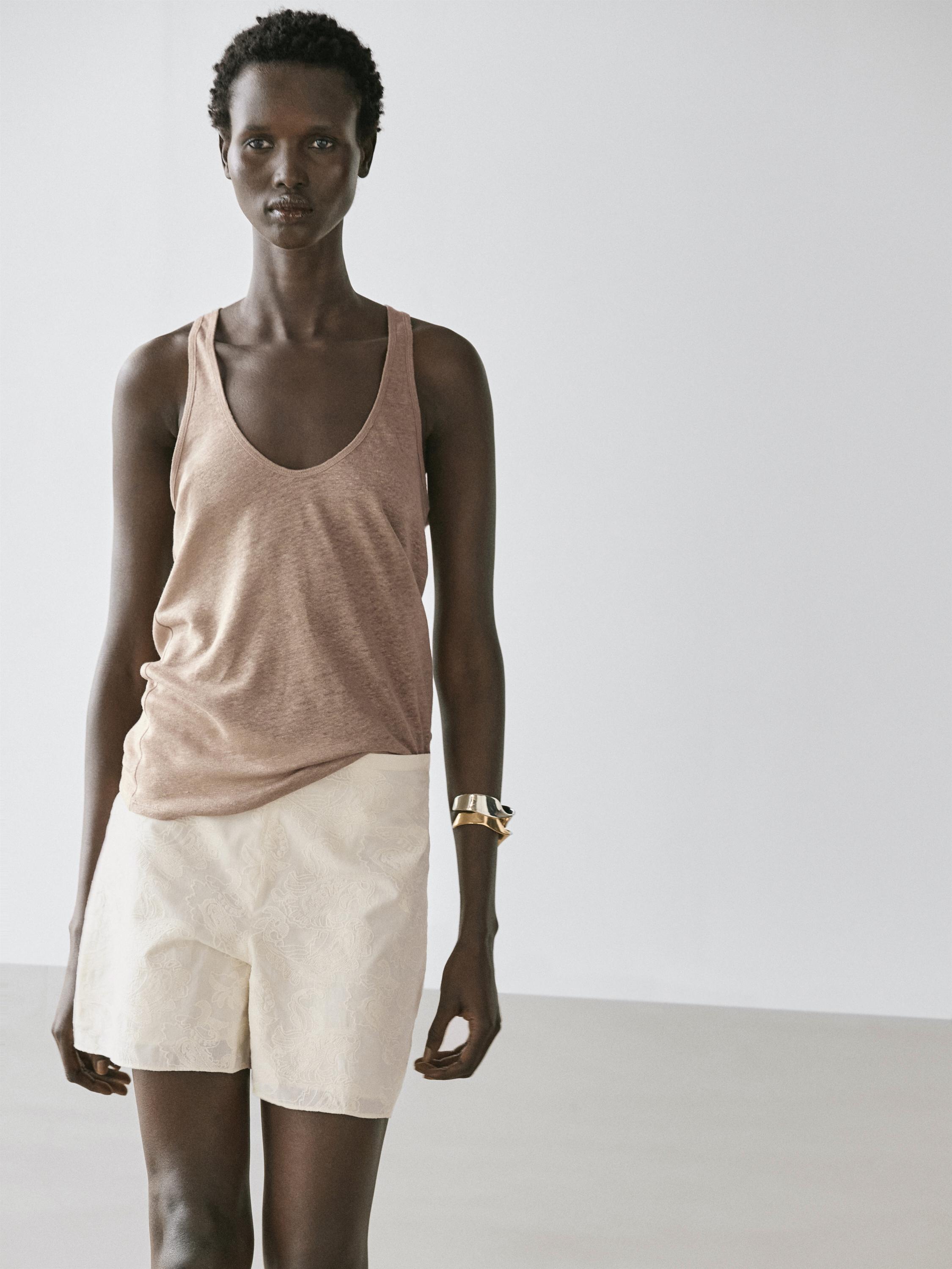 100% linen strappy top — STONE