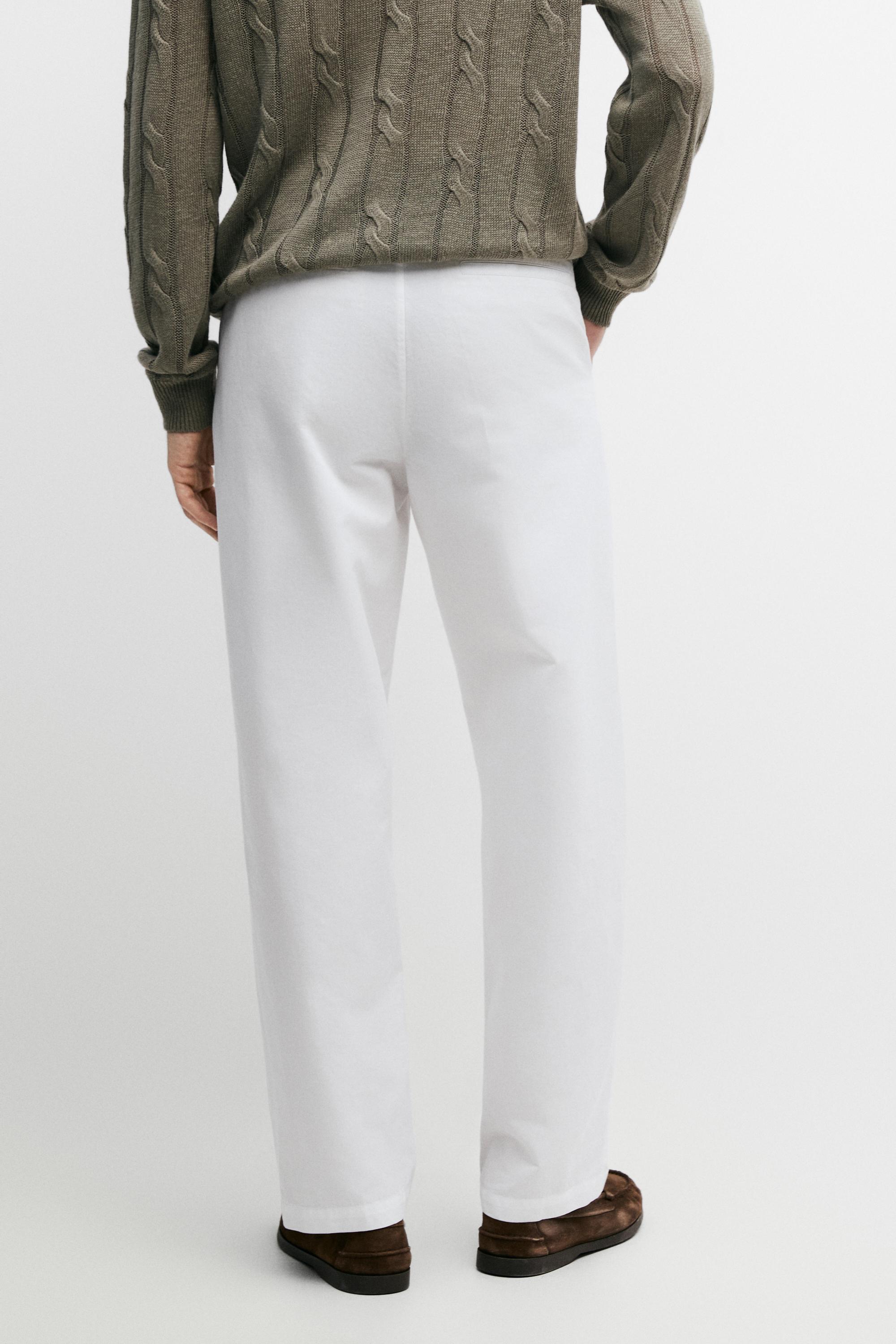 Cotton and linen barrel fit poplin trousers — WHITE