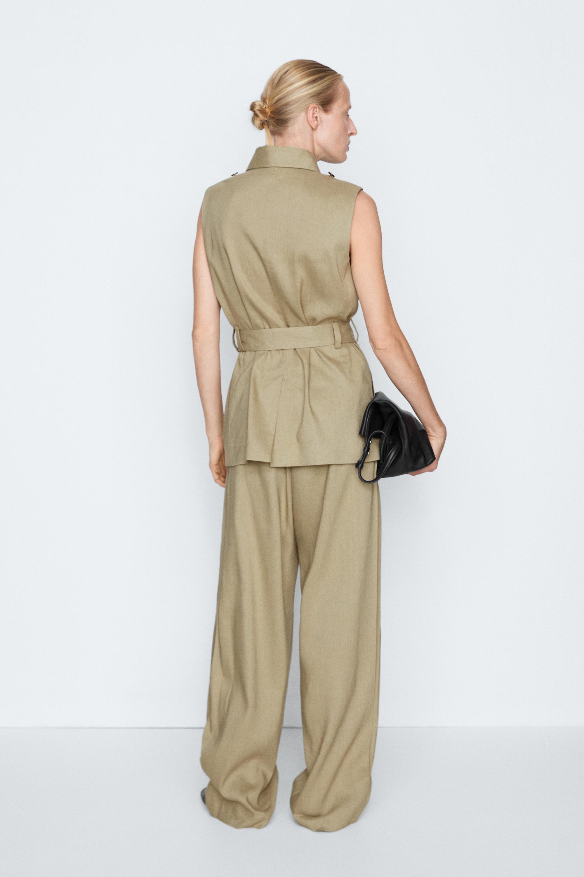 Linen blend short trench coat - STUDIO — PALE KHAKI