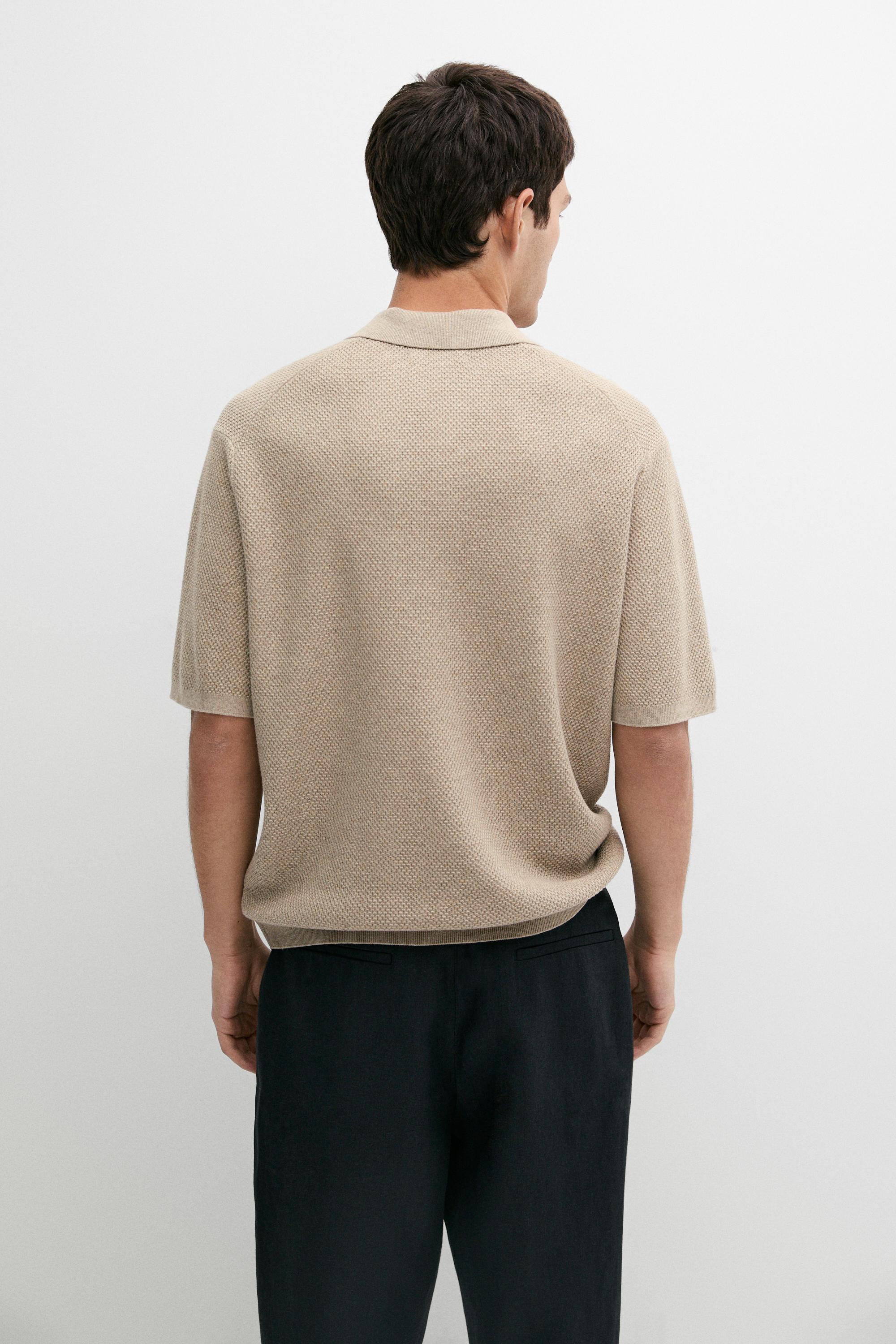 Cotton blend knit V-neck polo shirt — Washed
