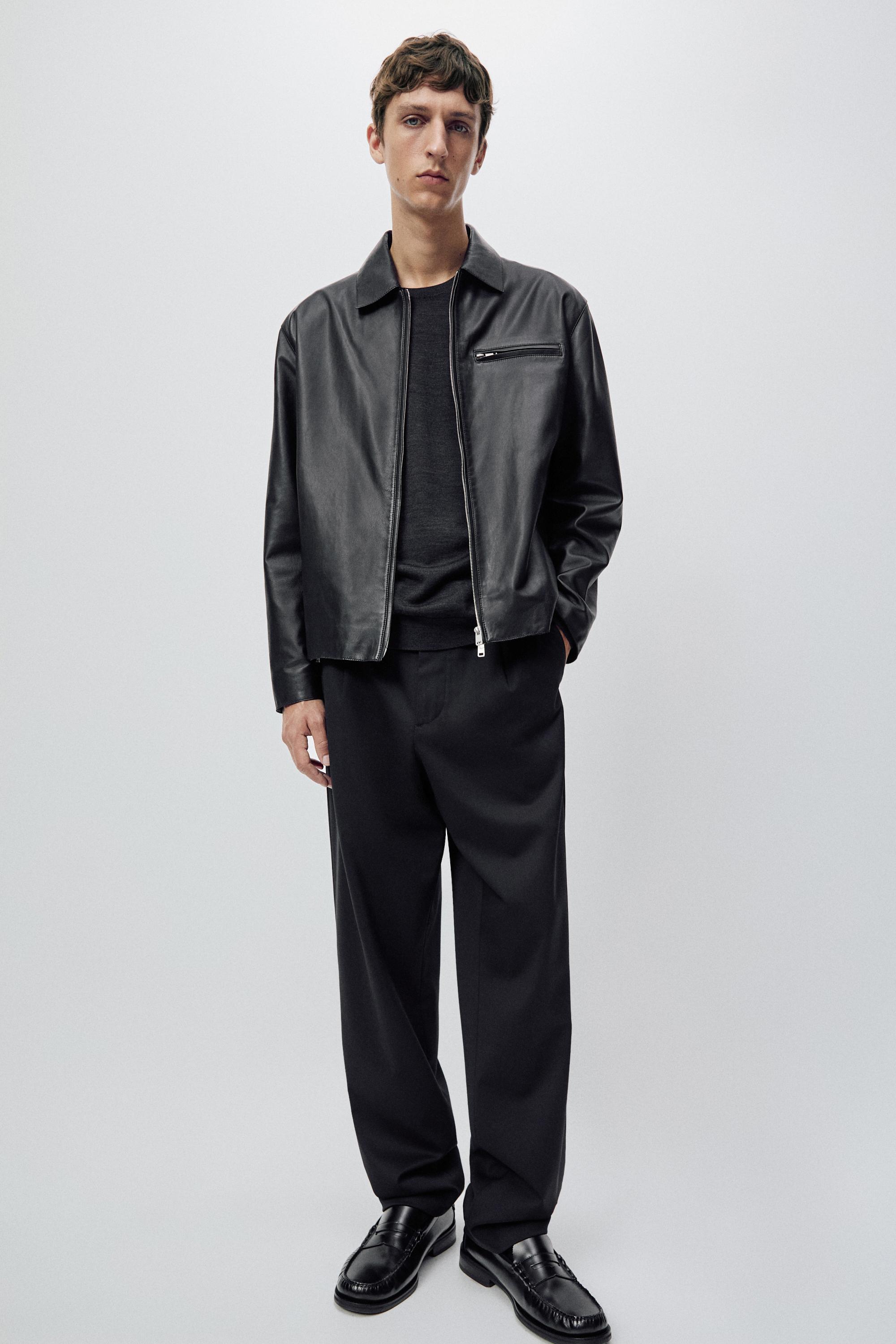 Nappa leather jacket with pocket detail — BLACK