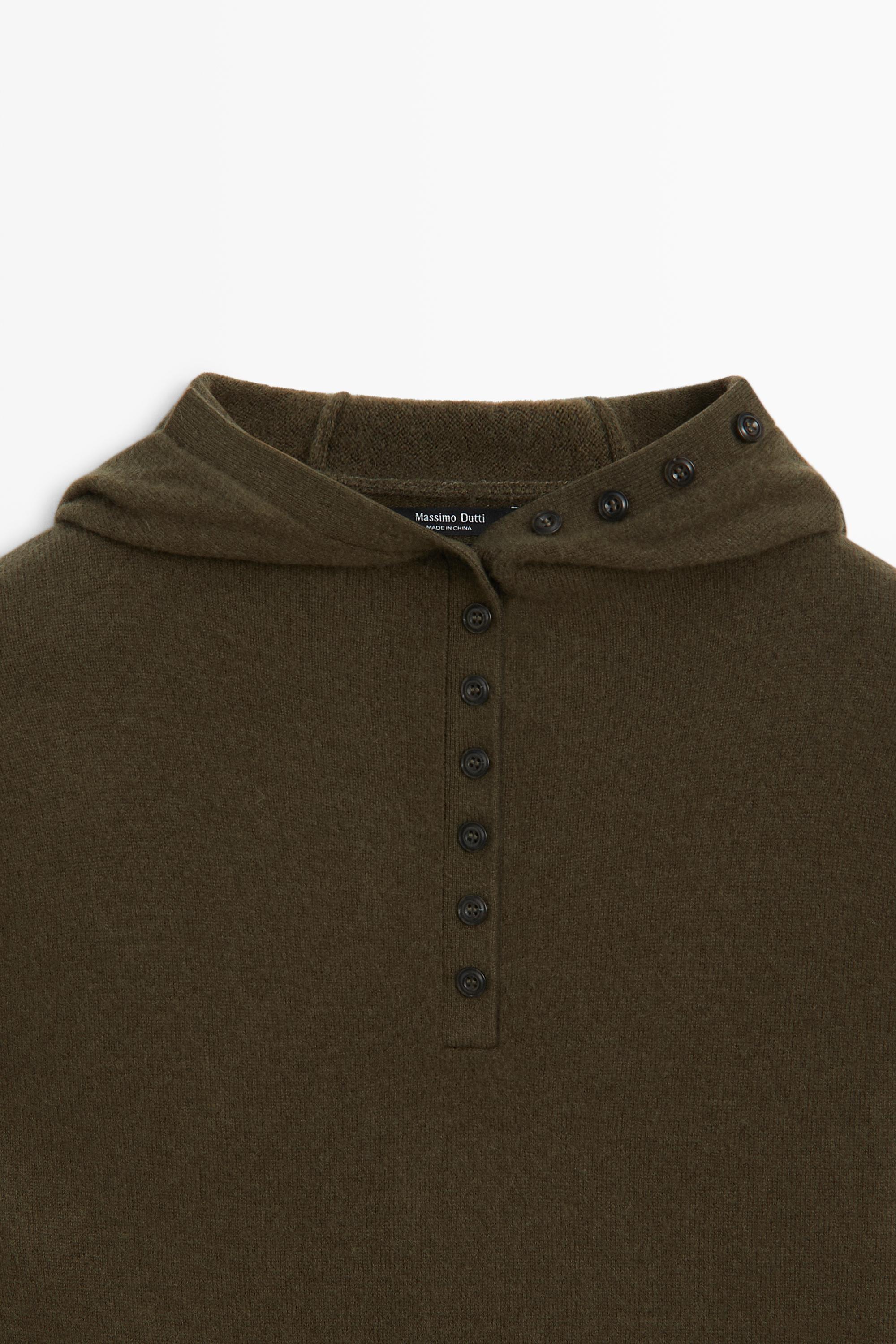 Massimo Dutti Düğme detaylı kapüşonlu triko kazak