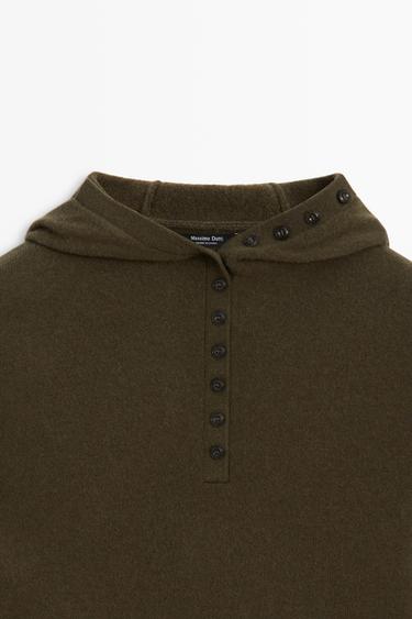 Hooded knit sweater with button detail — KHAKI 9