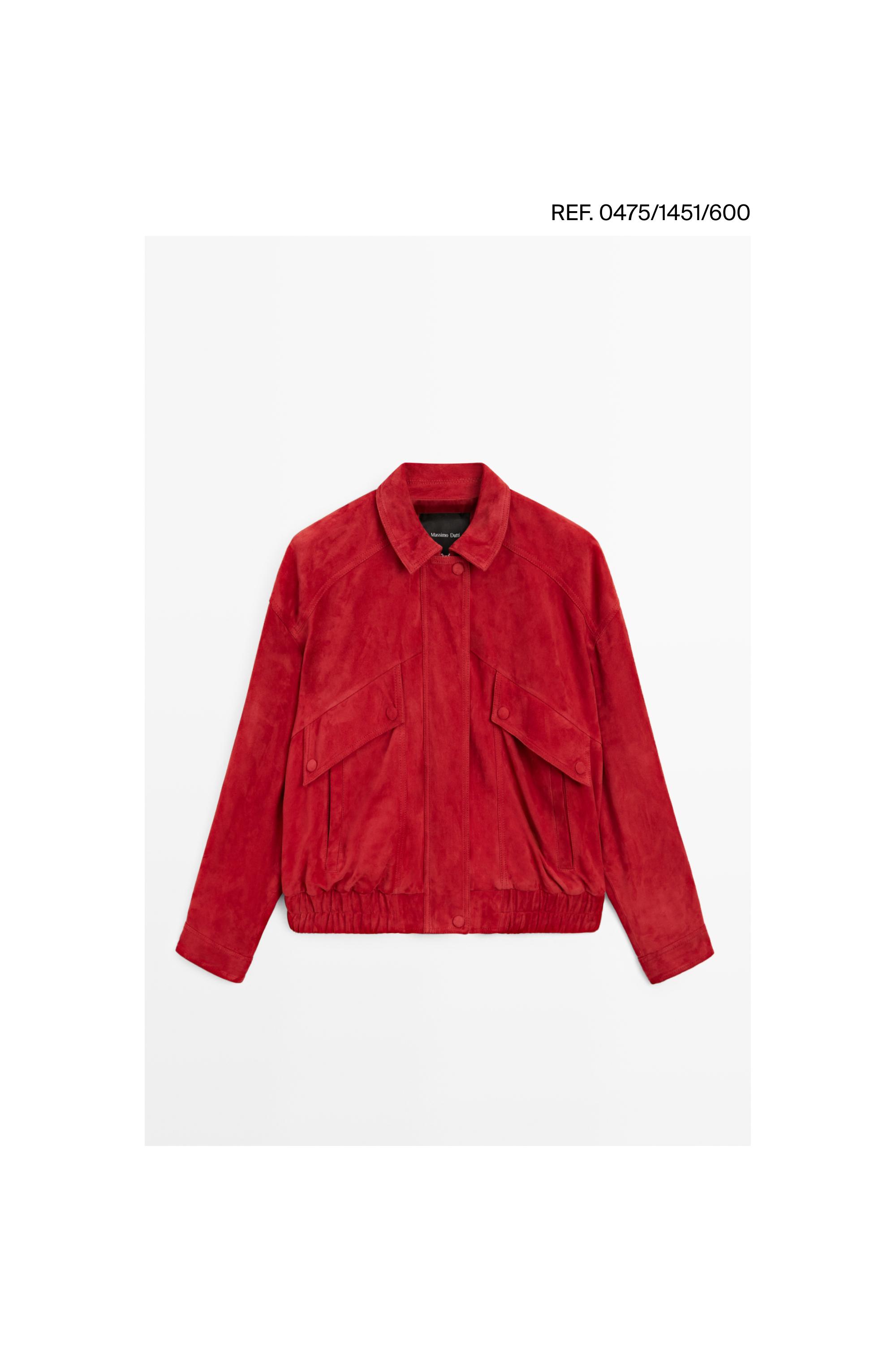 Suede leather bomber jacket with pocket details — RED