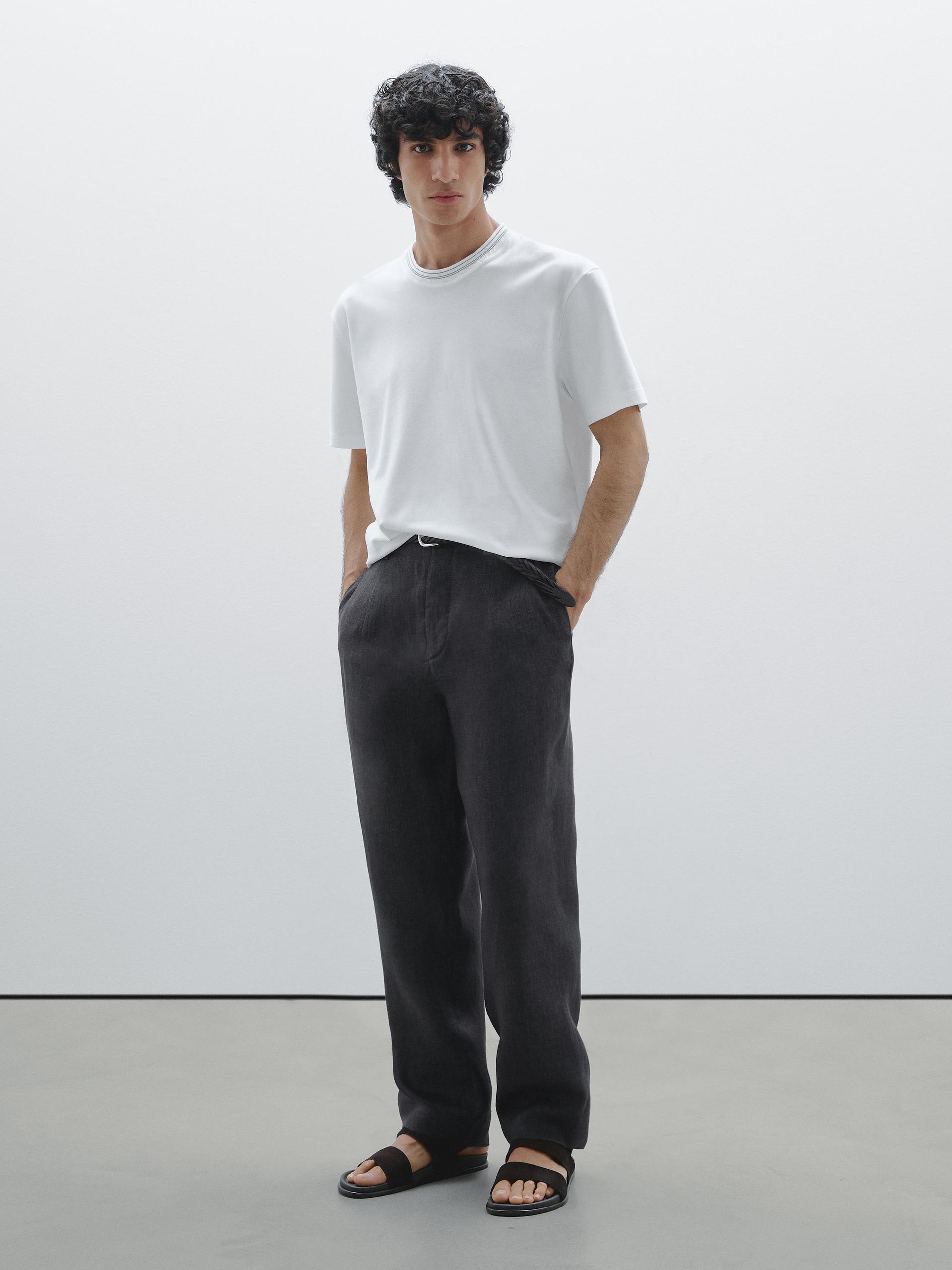 Maglietta Con Dettaglio Sul Collo 100% Cotone - Ecru - Xxl - Massimo Dutti - Maschile