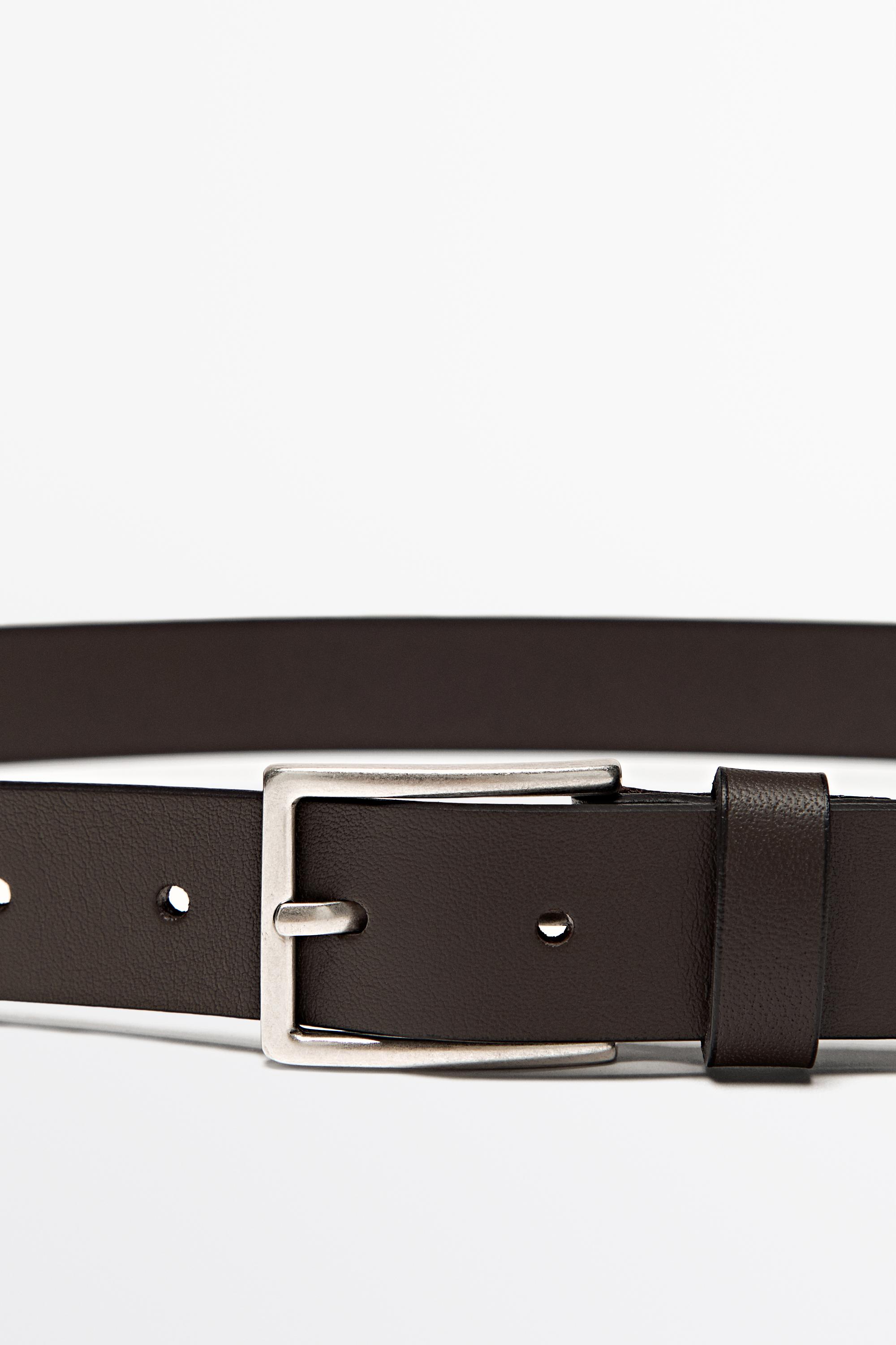 Nappa leather belt with rectangular buckle — BROWN