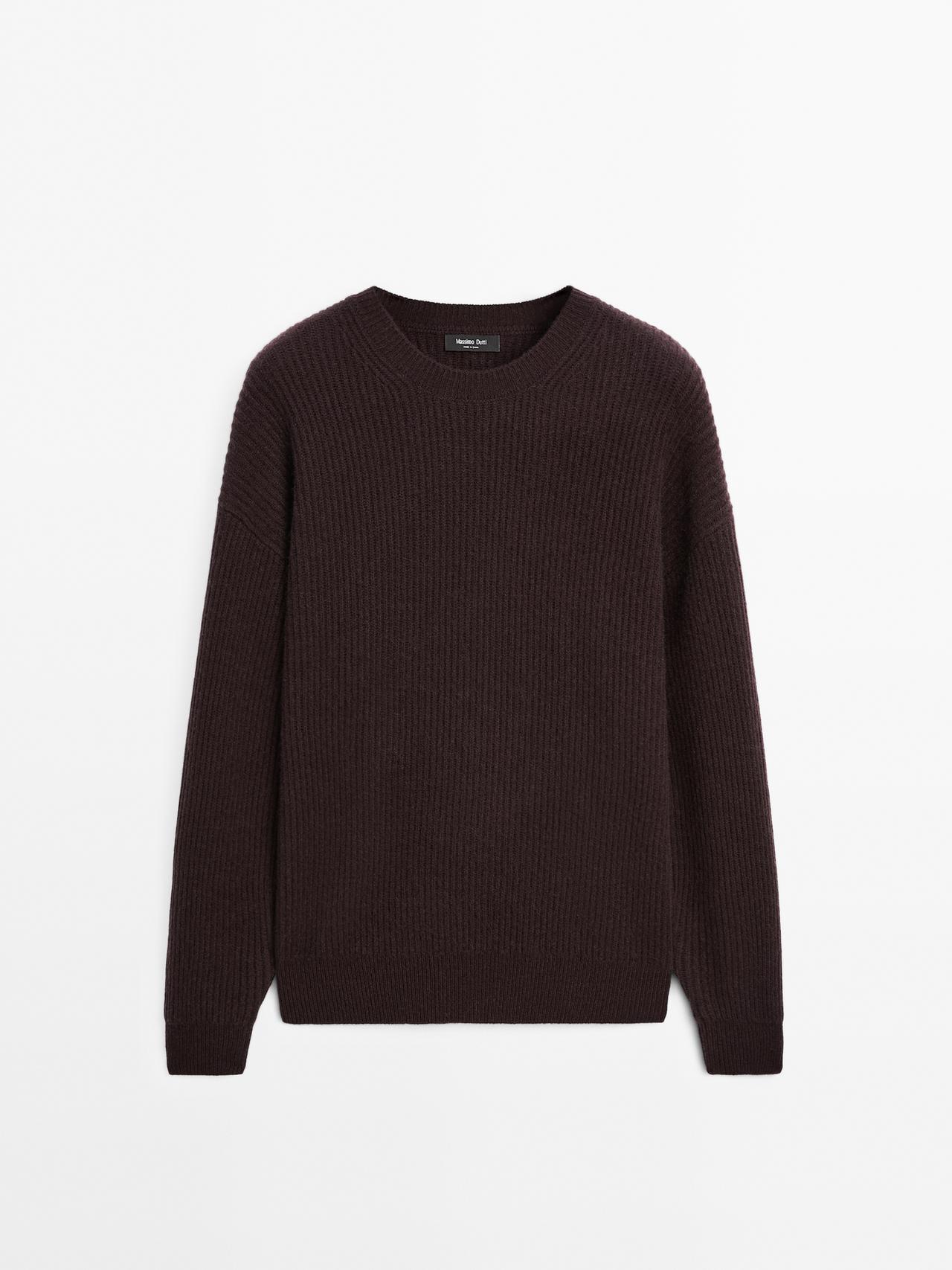Massimo Dutti - Herre - Trøje I Ribstrik Af Uld Og Kashmir - Granatrød - L