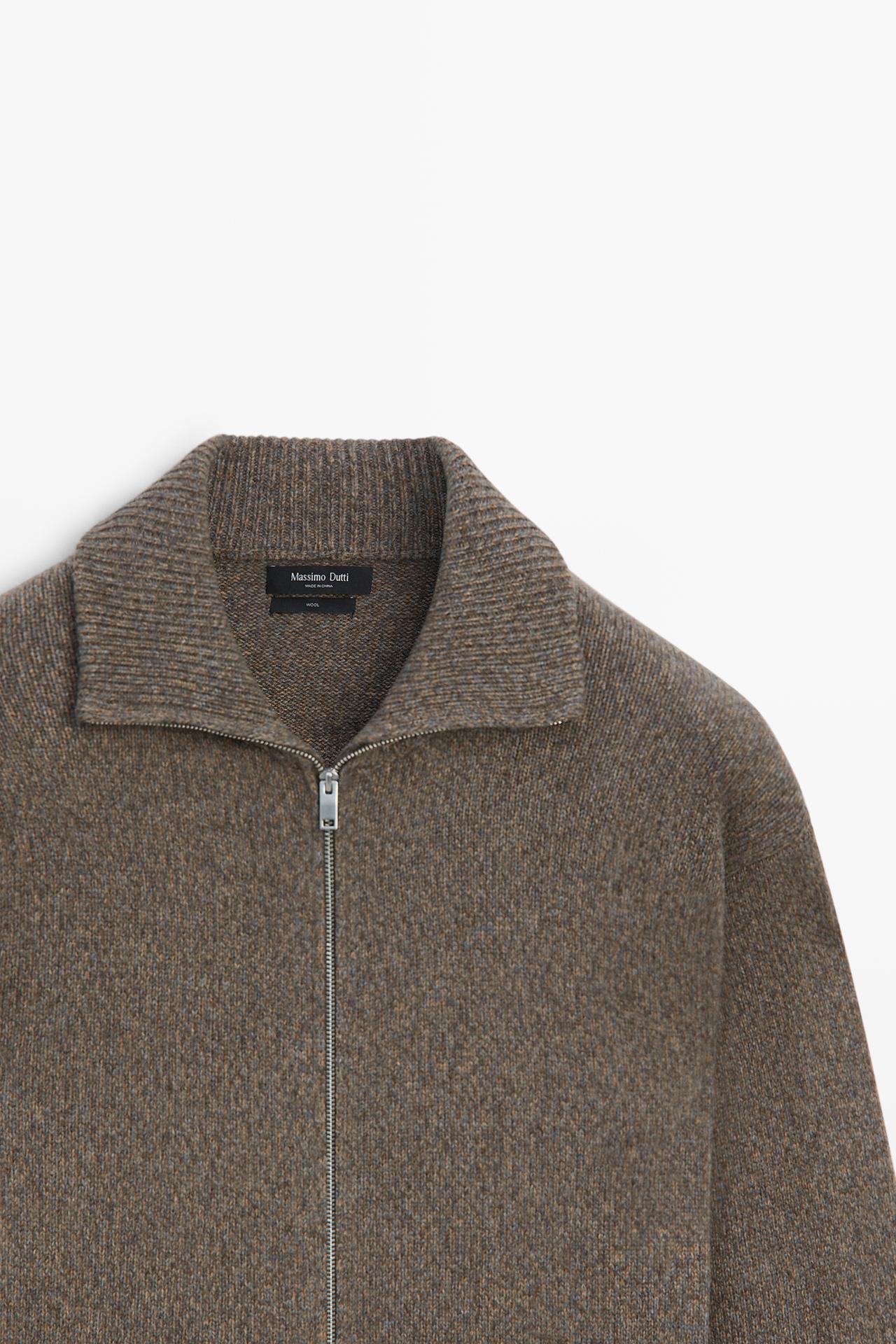 100% wool knit zip-up cardigan — MINK
