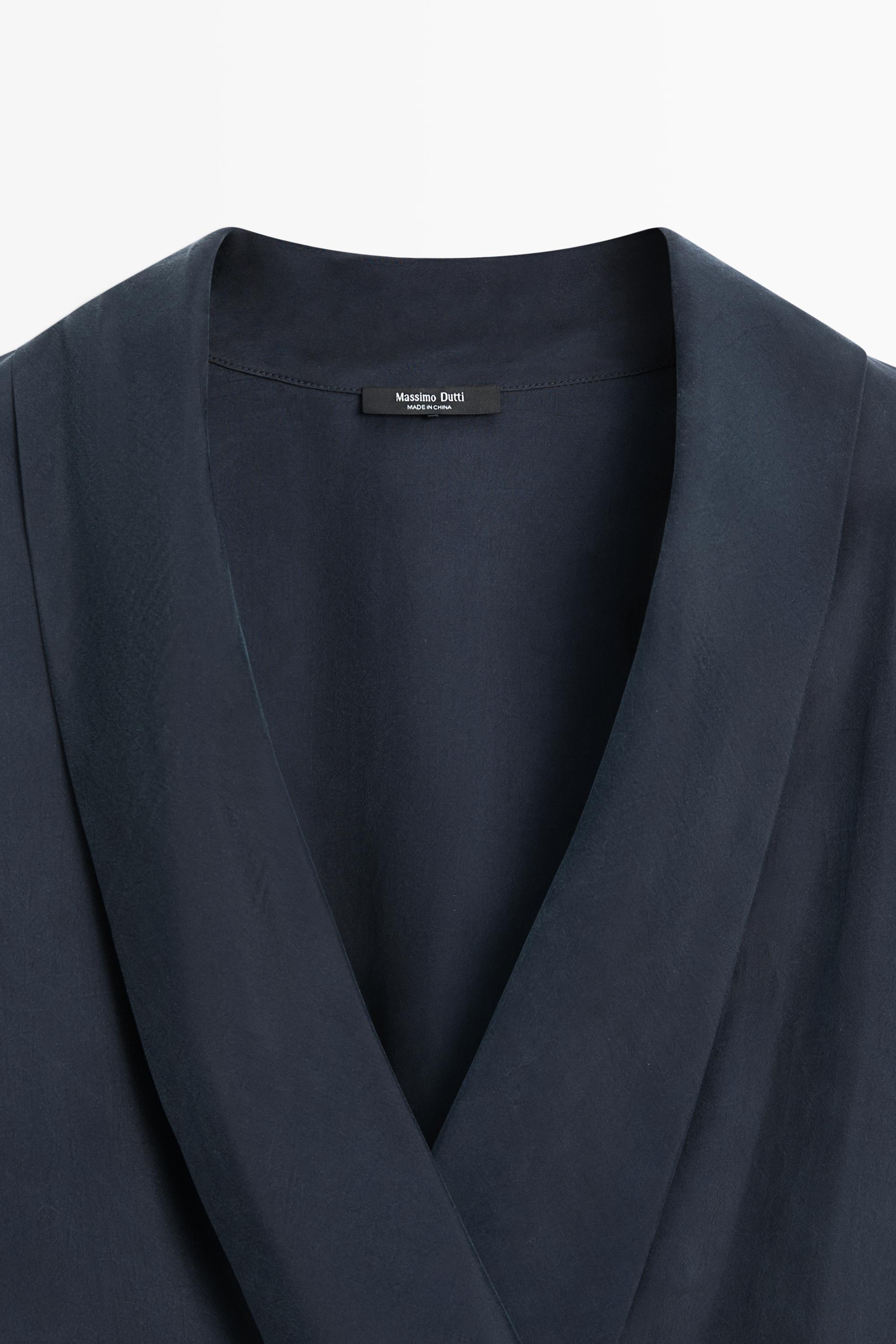 Flowing gathered wrap blouse — NAVY BLUE