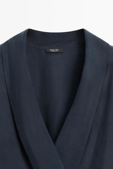 Flowing gathered wrap blouse — NAVY BLUE 9
