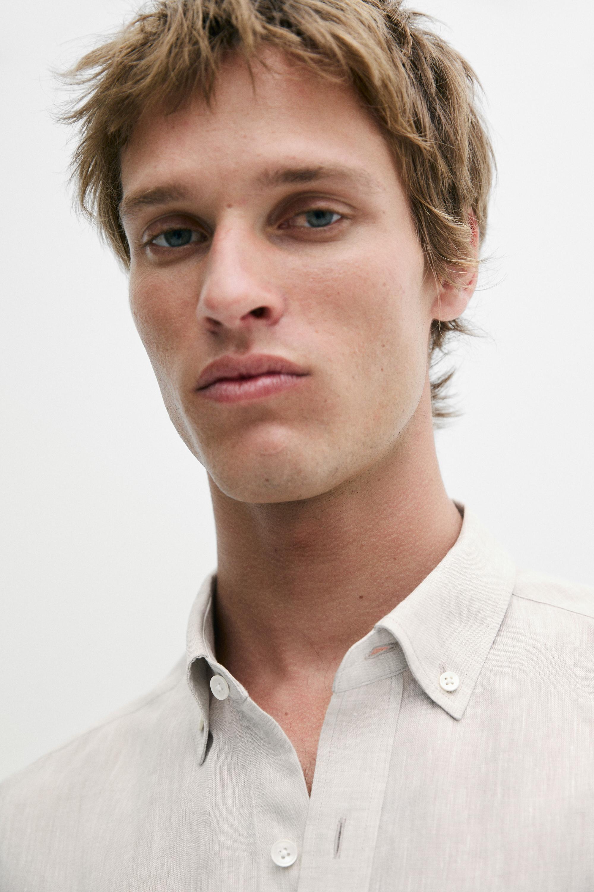 Regular fit 100% linen shirt — BEIGE