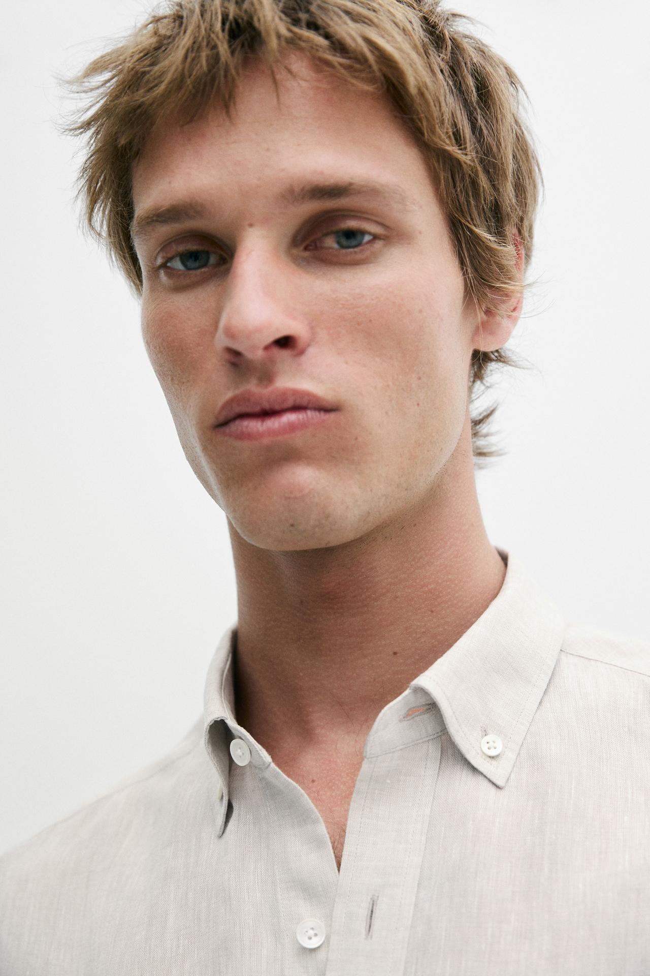 Regular fit 100% linen shirt — BEIGE