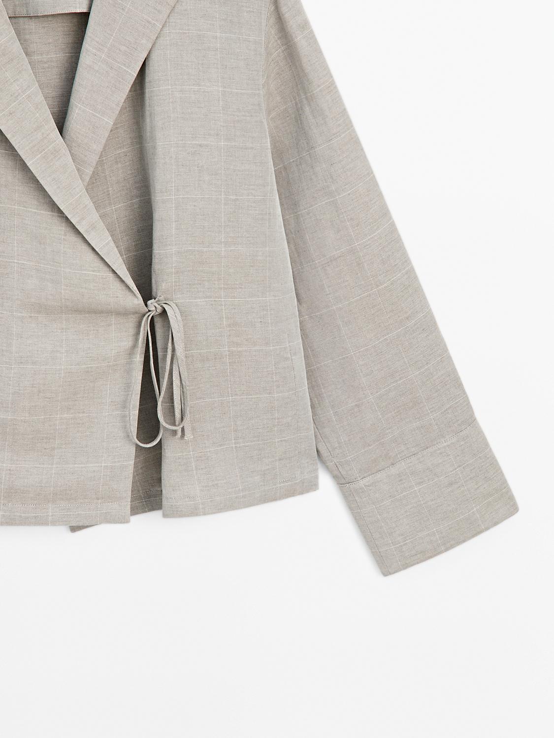 Linen blend check print kimono