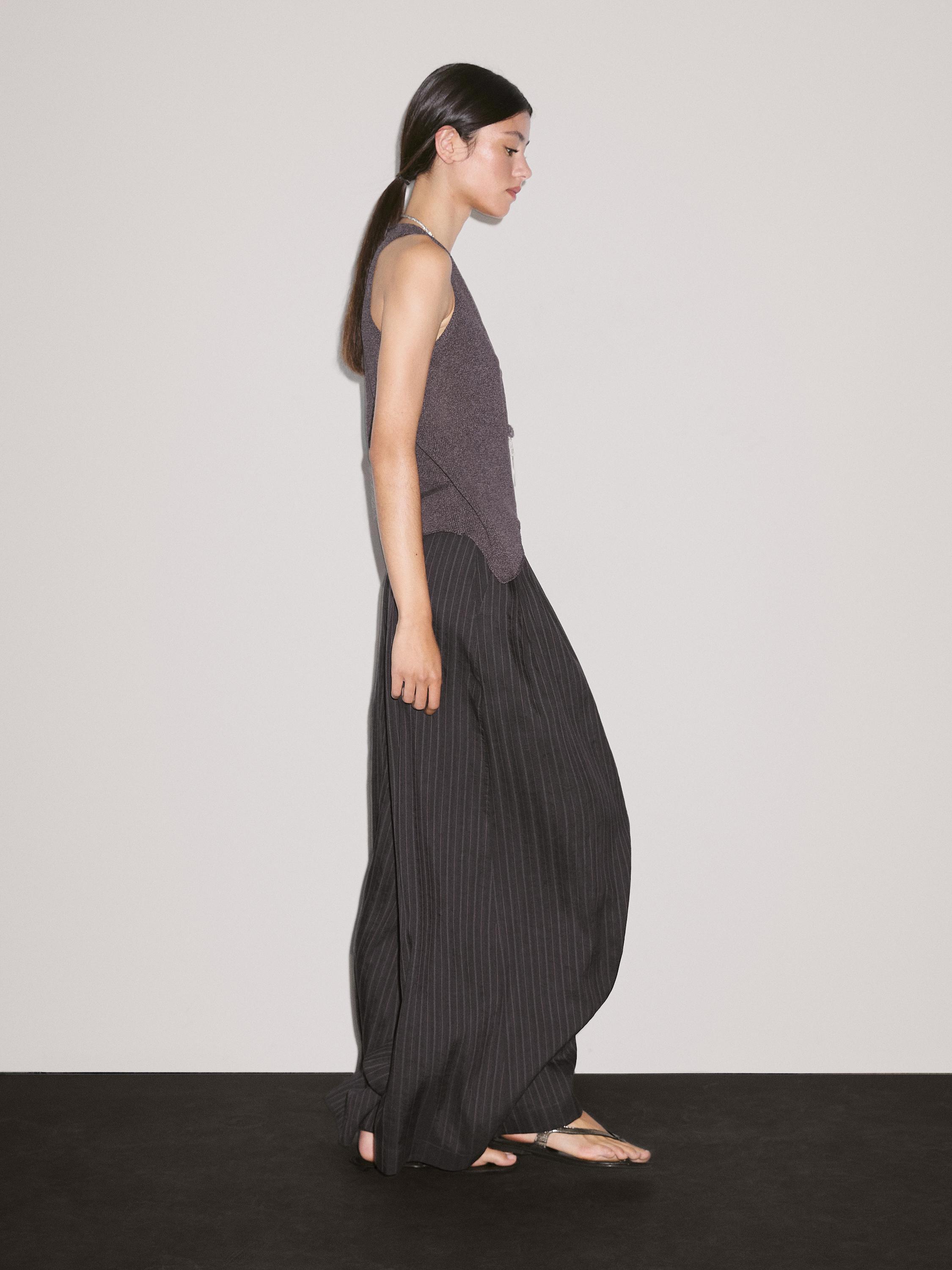 Knit crossover waistcoat with drawstring