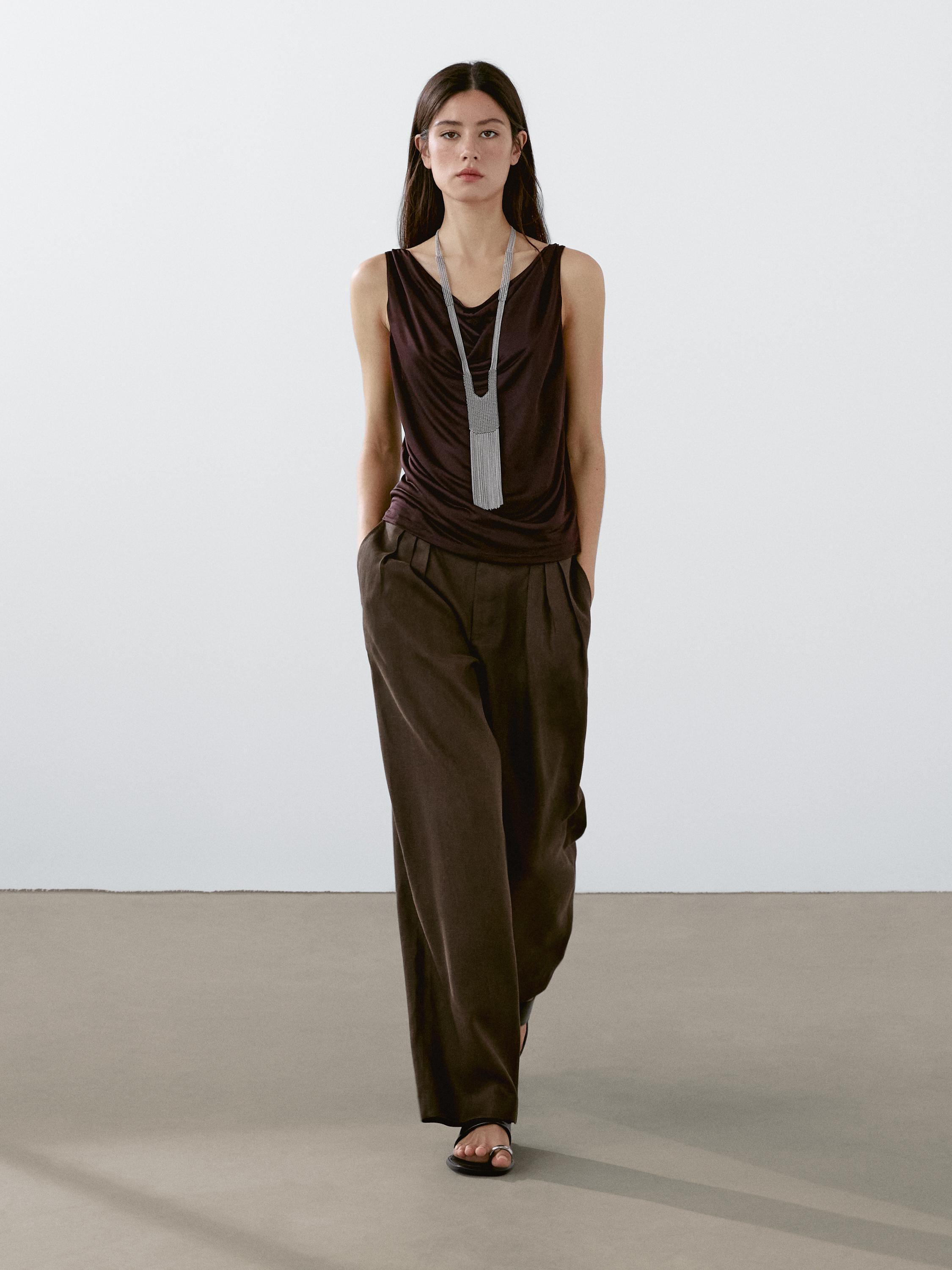 Lněné kalhoty s trojitými záševky