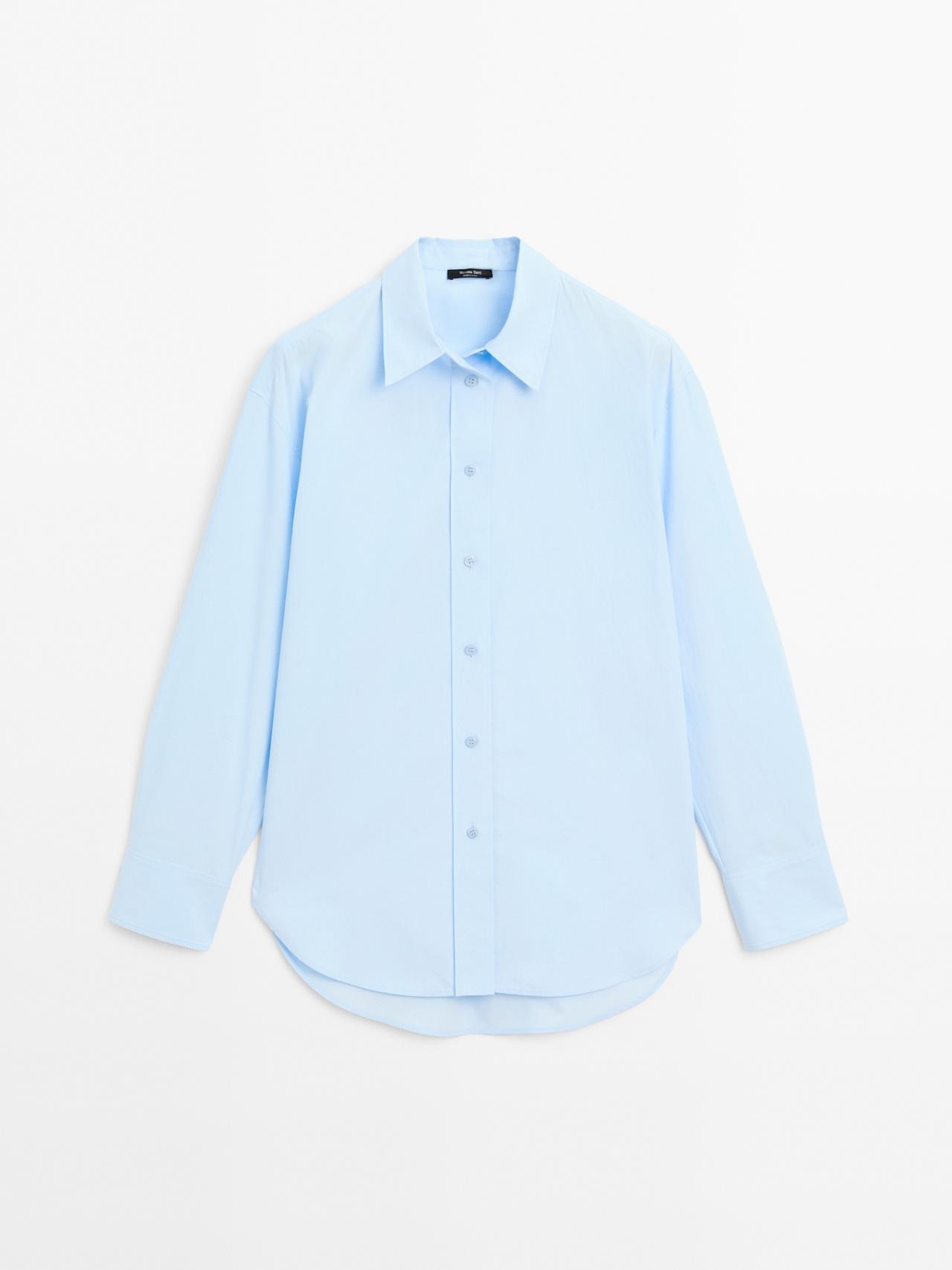 Massimo Dutti - Dame - Lang Poplinskjorte I 100% Bomuld - Lys Blå - Xs
