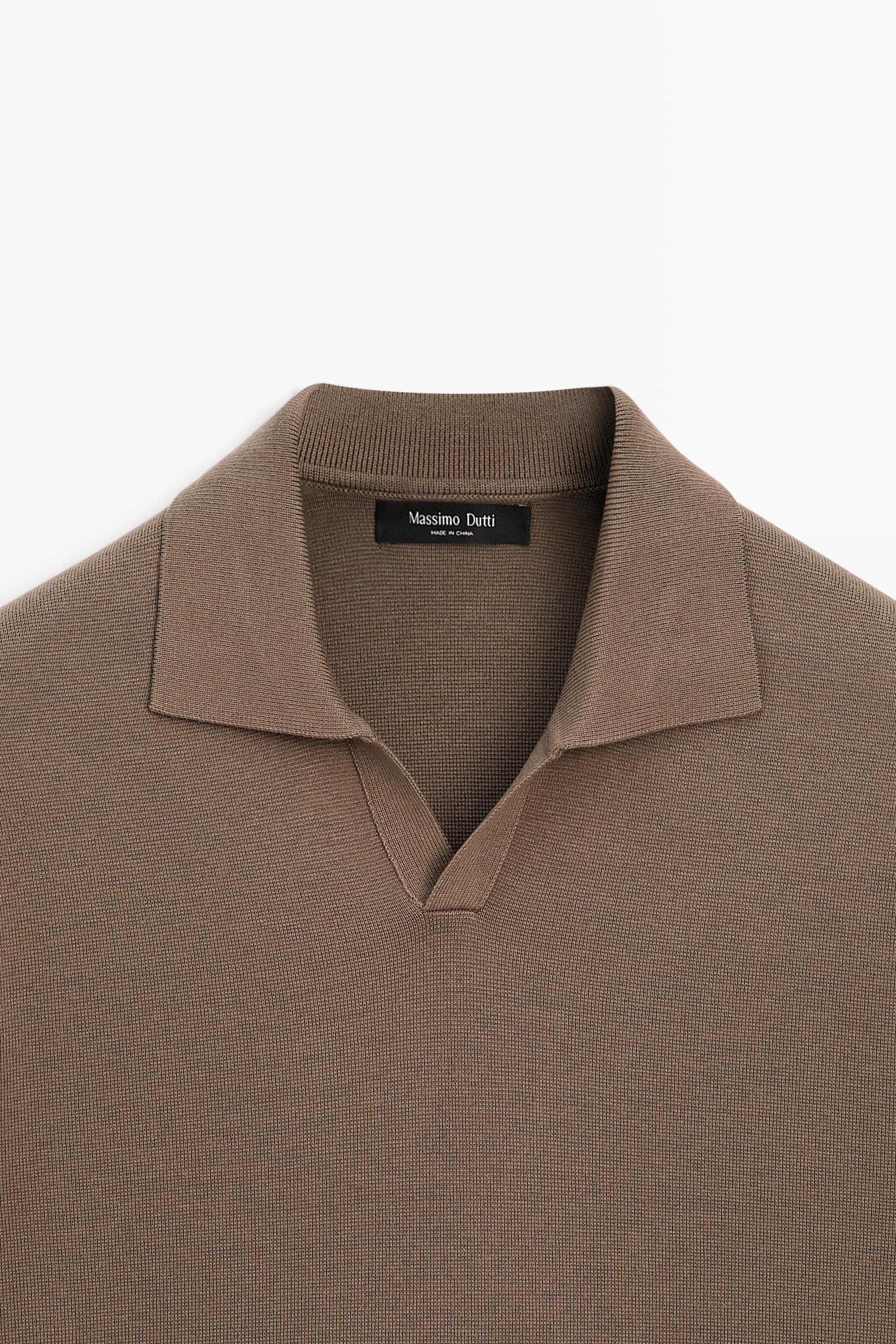 Flowing cotton blend knit polo shirt — PALE KHAKI