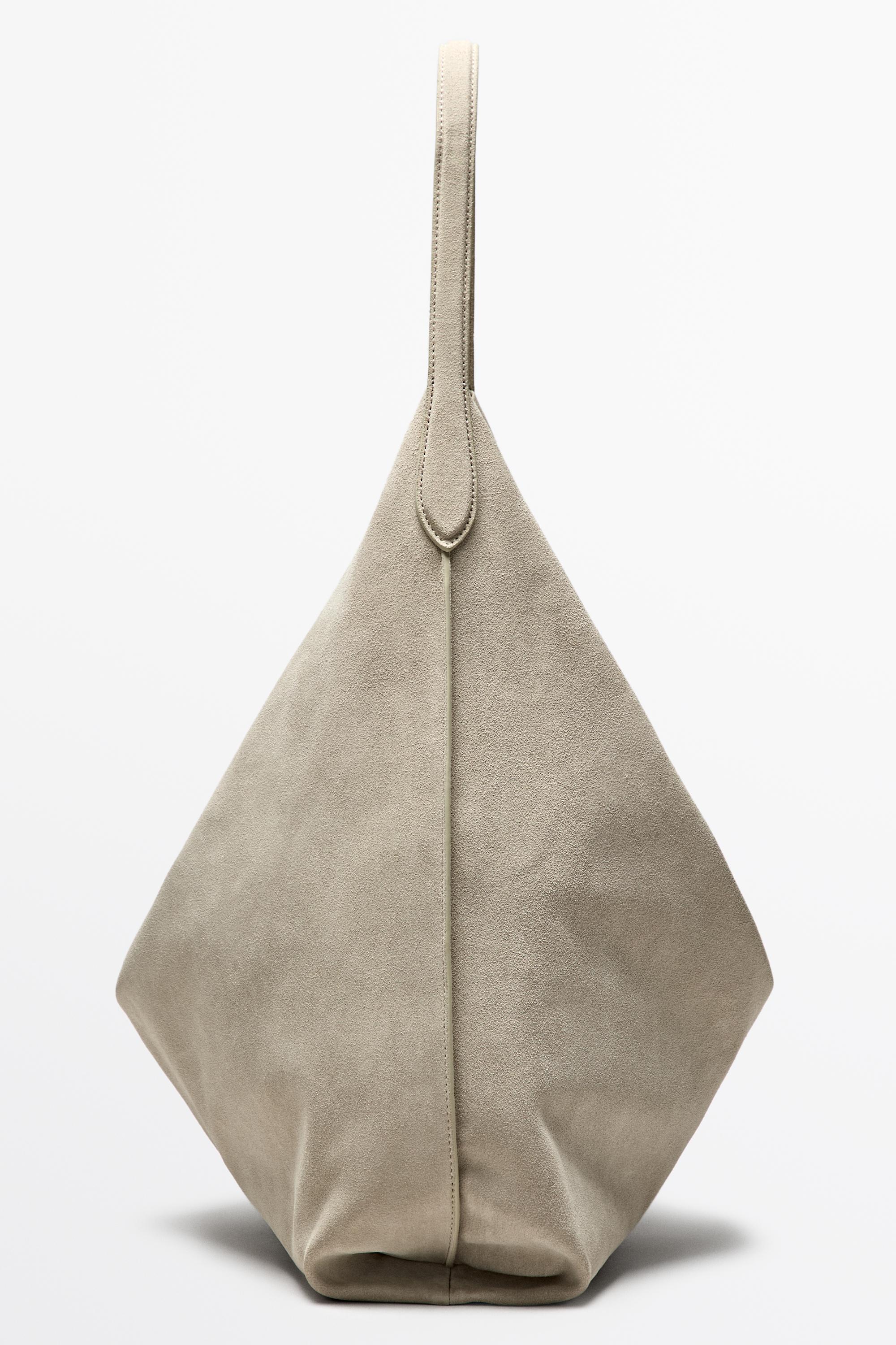 Maxi split suede leather shoulder bag — Ecru