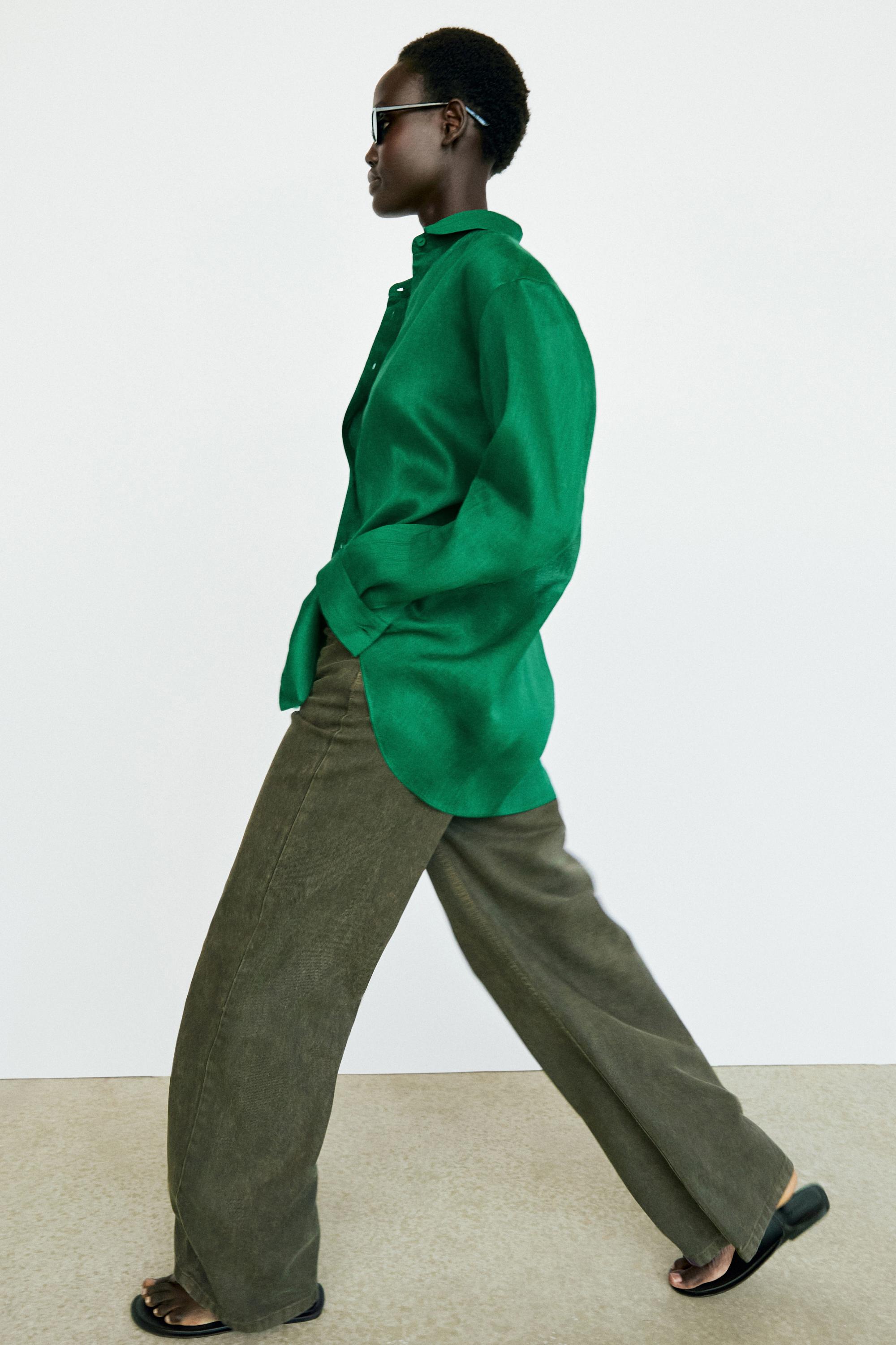 100% ramie flowing long shirt — GREEN