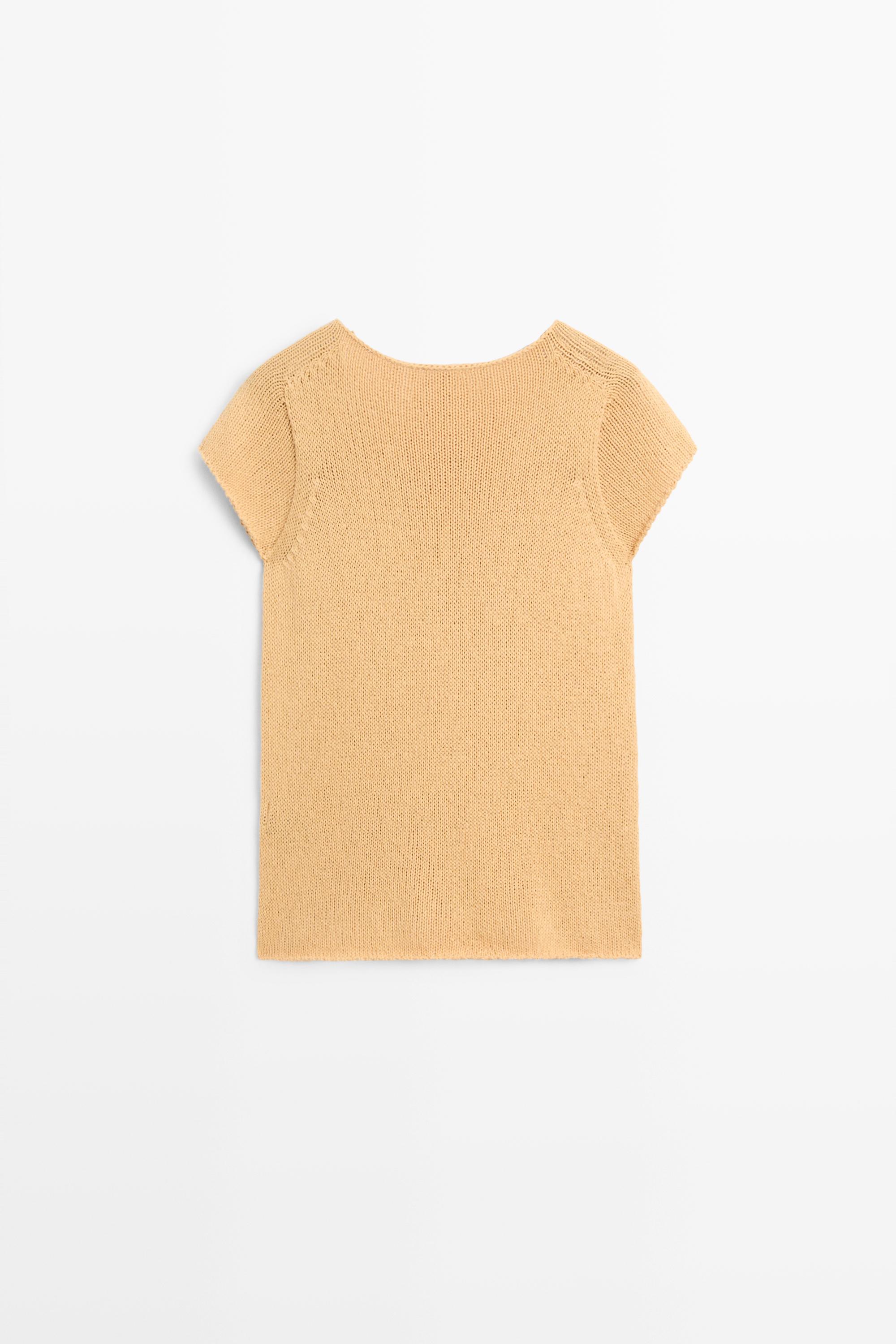 Cotton blend short sleeve knit sweater — CORN YELLOW